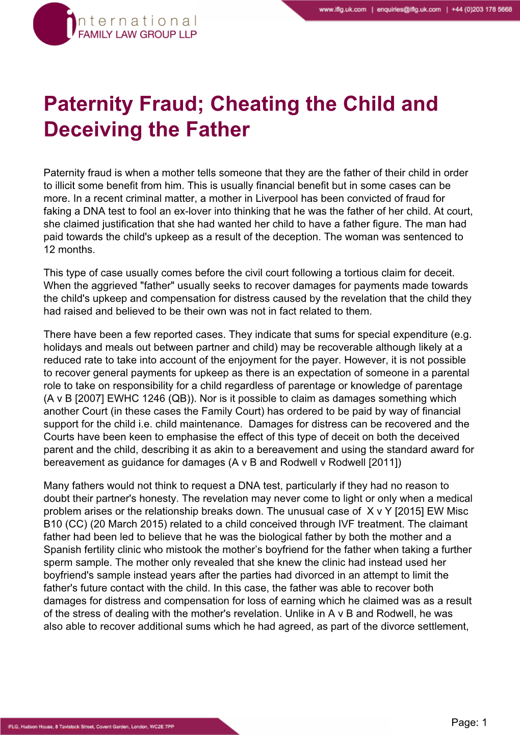 Paternity Fraud; Cheating the Child and Deceiving the Father
