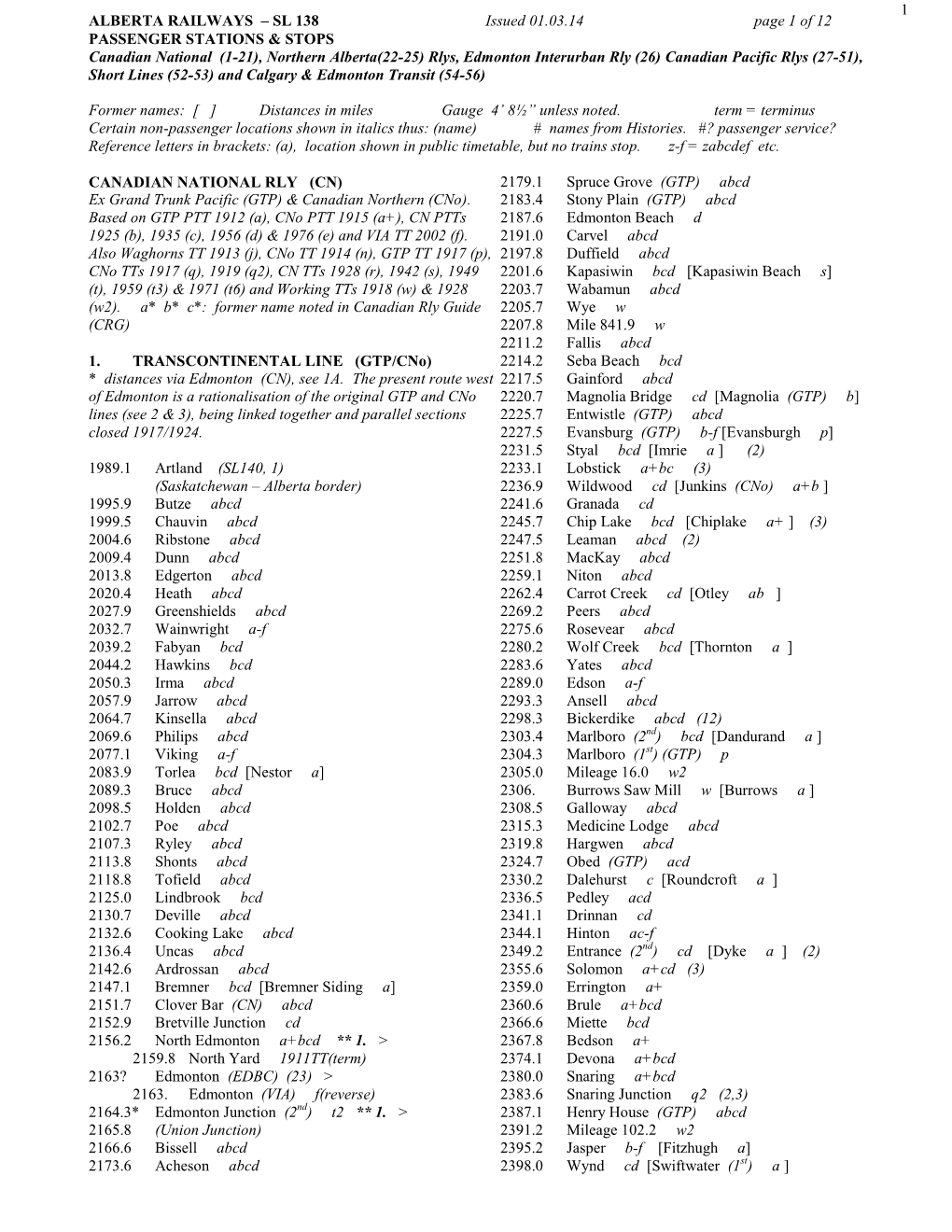 1 ALBERTA RAILWAYS – SL 138 Issued 01.03.14 Page 1 of 12