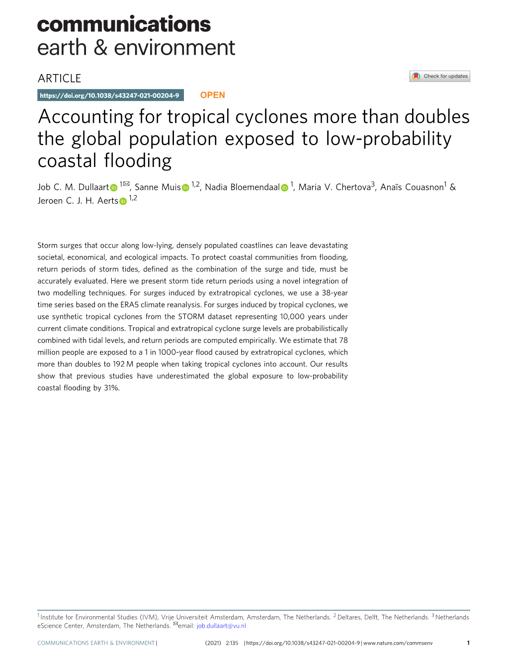 Accounting for Tropical Cyclones More Than Doubles the Global Population Exposed to Low-Probability Coastal Flooding