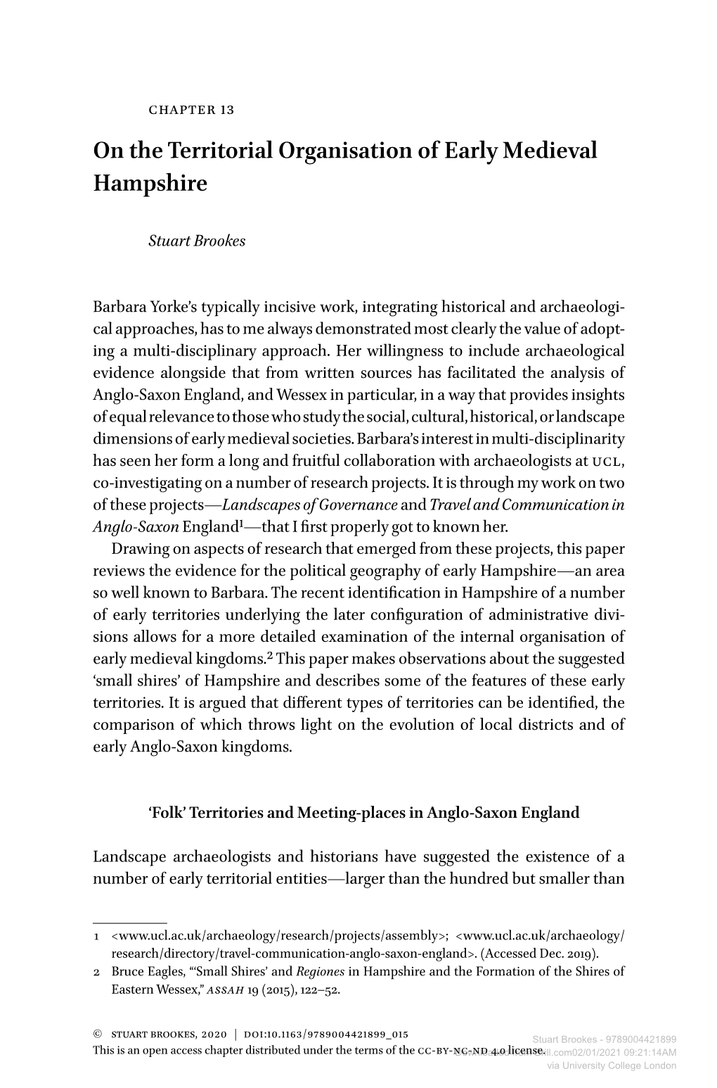 On the Territorial Organisation of Early Medieval Hampshire