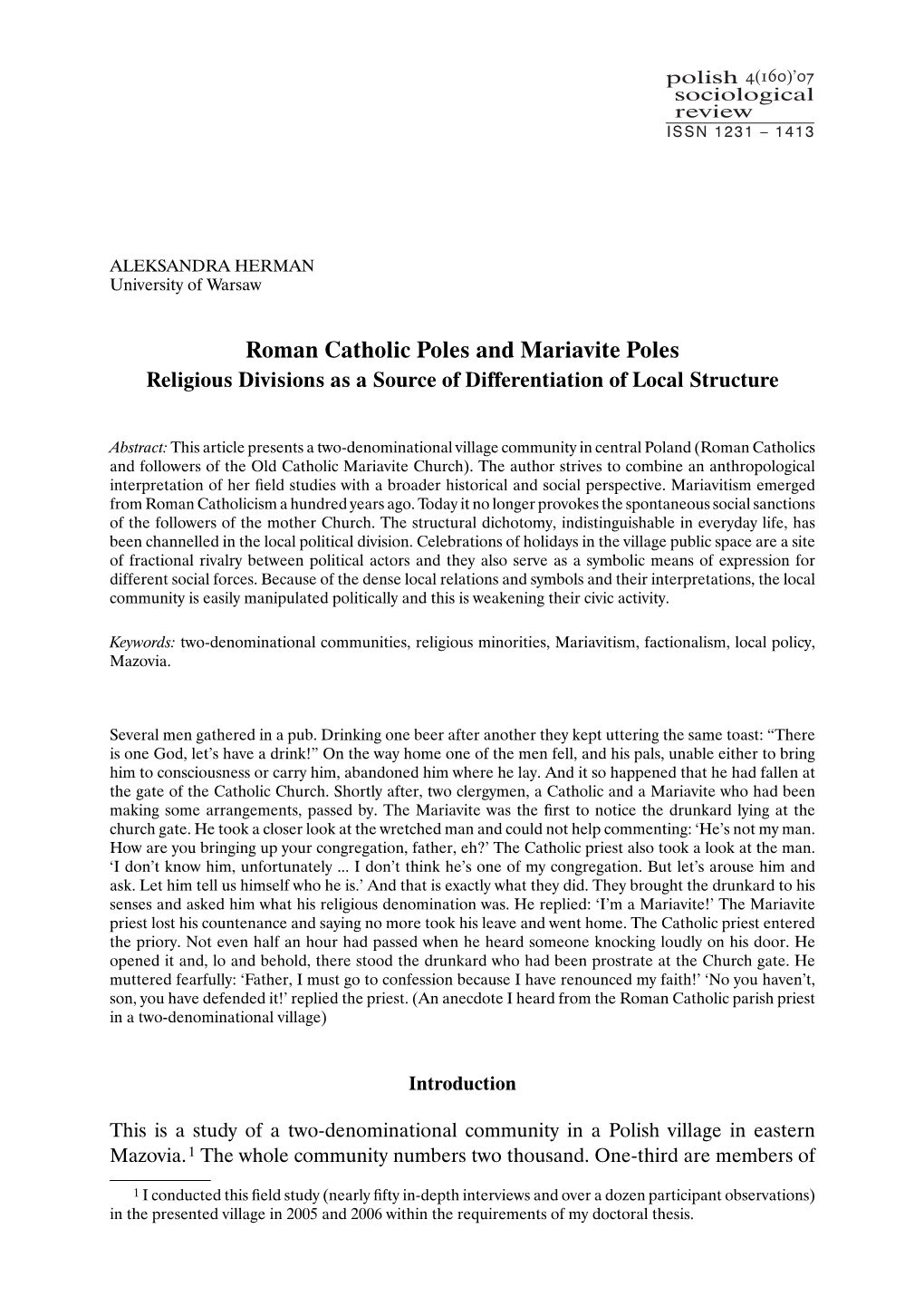 Roman Catholic Poles and Mariavite Poles Religious Divisions As a Source of Differentiation of Local Structure