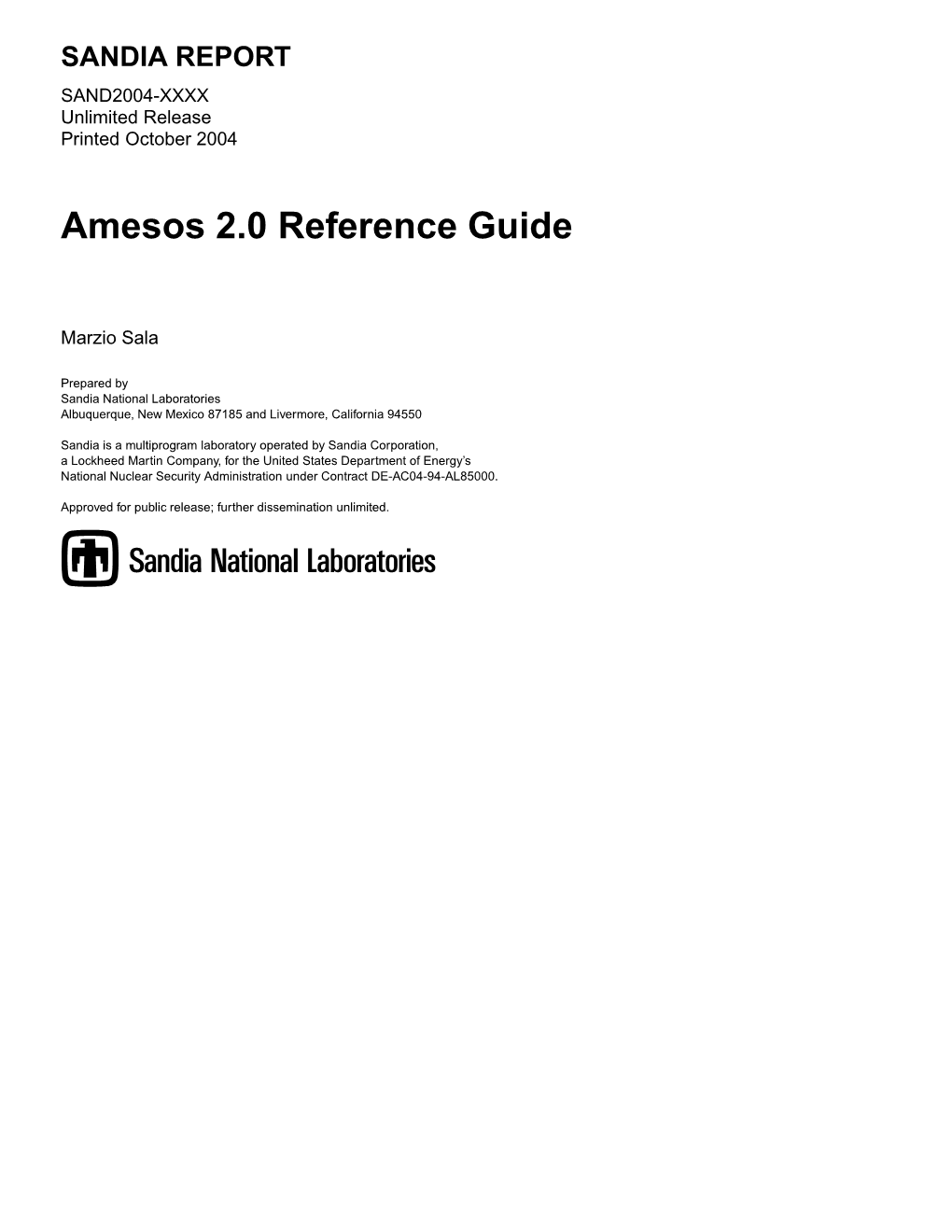 Amesos 2.0 Reference Guide