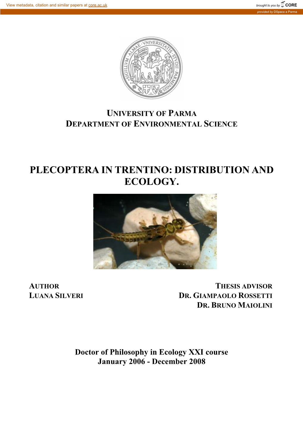 Plecoptera in Trentino: Distribution and Ecology