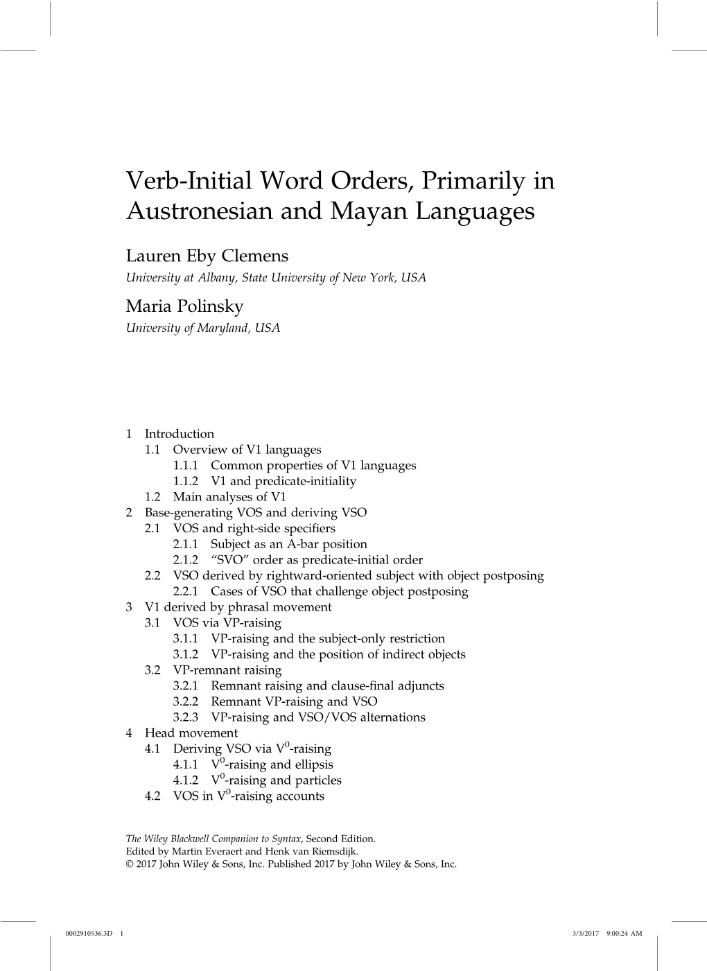 Verb-Initial Word Orders, Primarily in Austronesian and Mayan Languages