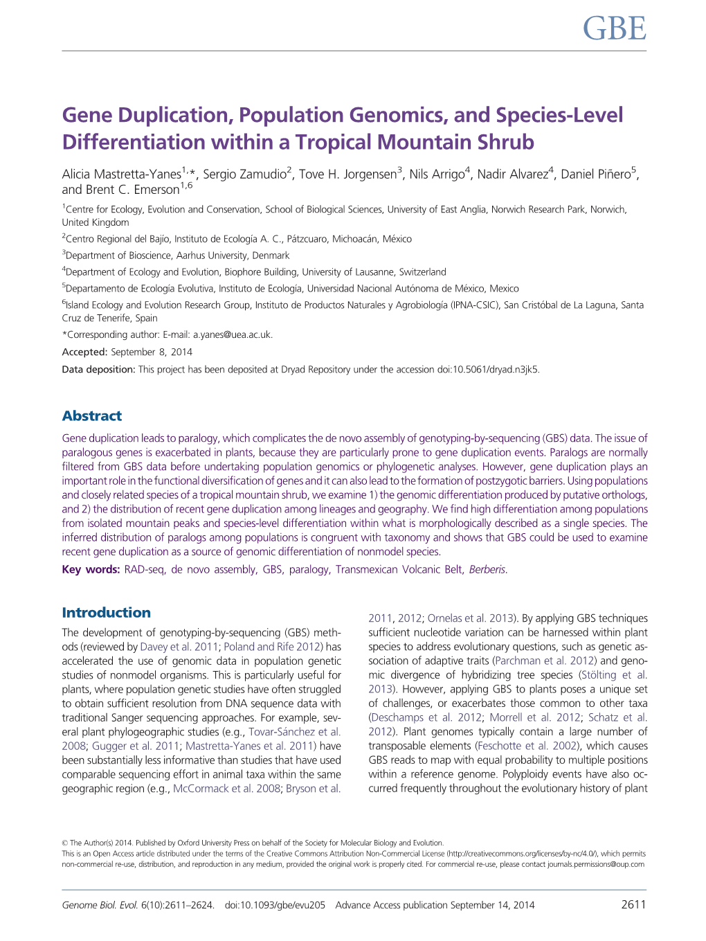 Gene Duplication, Population Genomics, and Species-Level Differentiation Within a Tropical Mountain Shrub