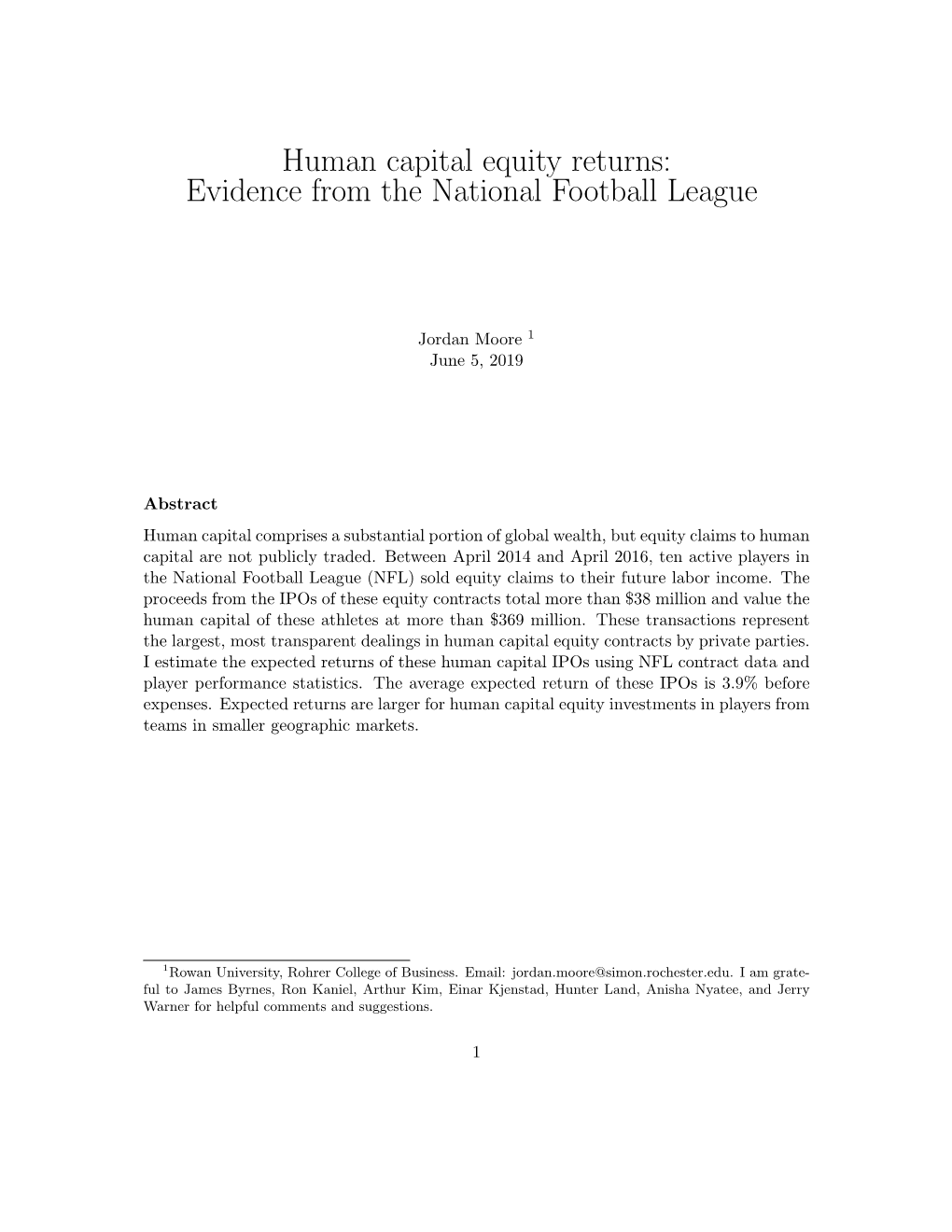 Human Capital Equity Returns: Evidence from the National Football League