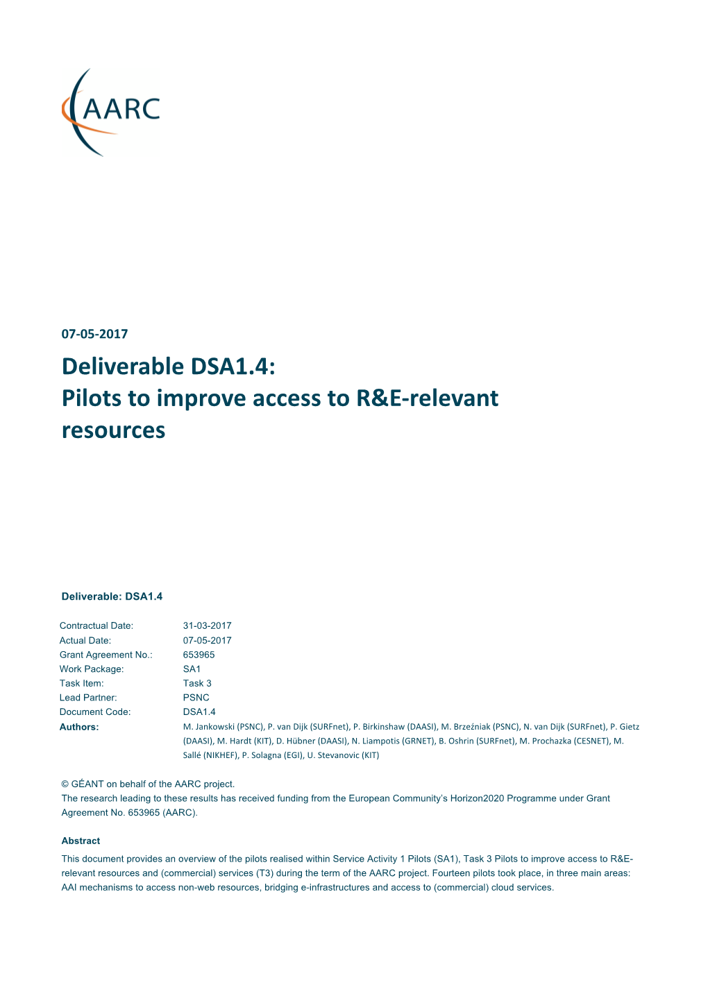 DSA1.3 Pilot to Improve Access to R&E Relevant Resources