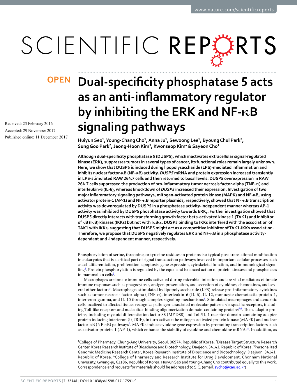 Dual-Specificity Phosphatase 5 Acts As an Anti-Inflammatory Regulator By