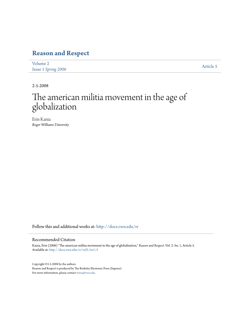 The American Militia Movement in the Age of Globalization