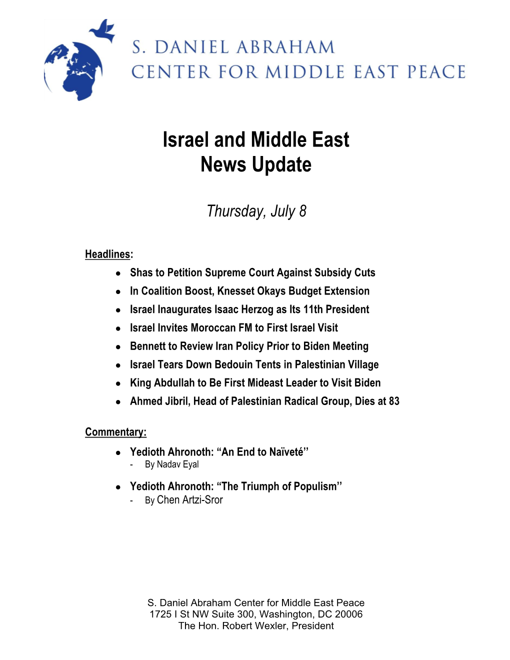 Israel and Middle East News Update