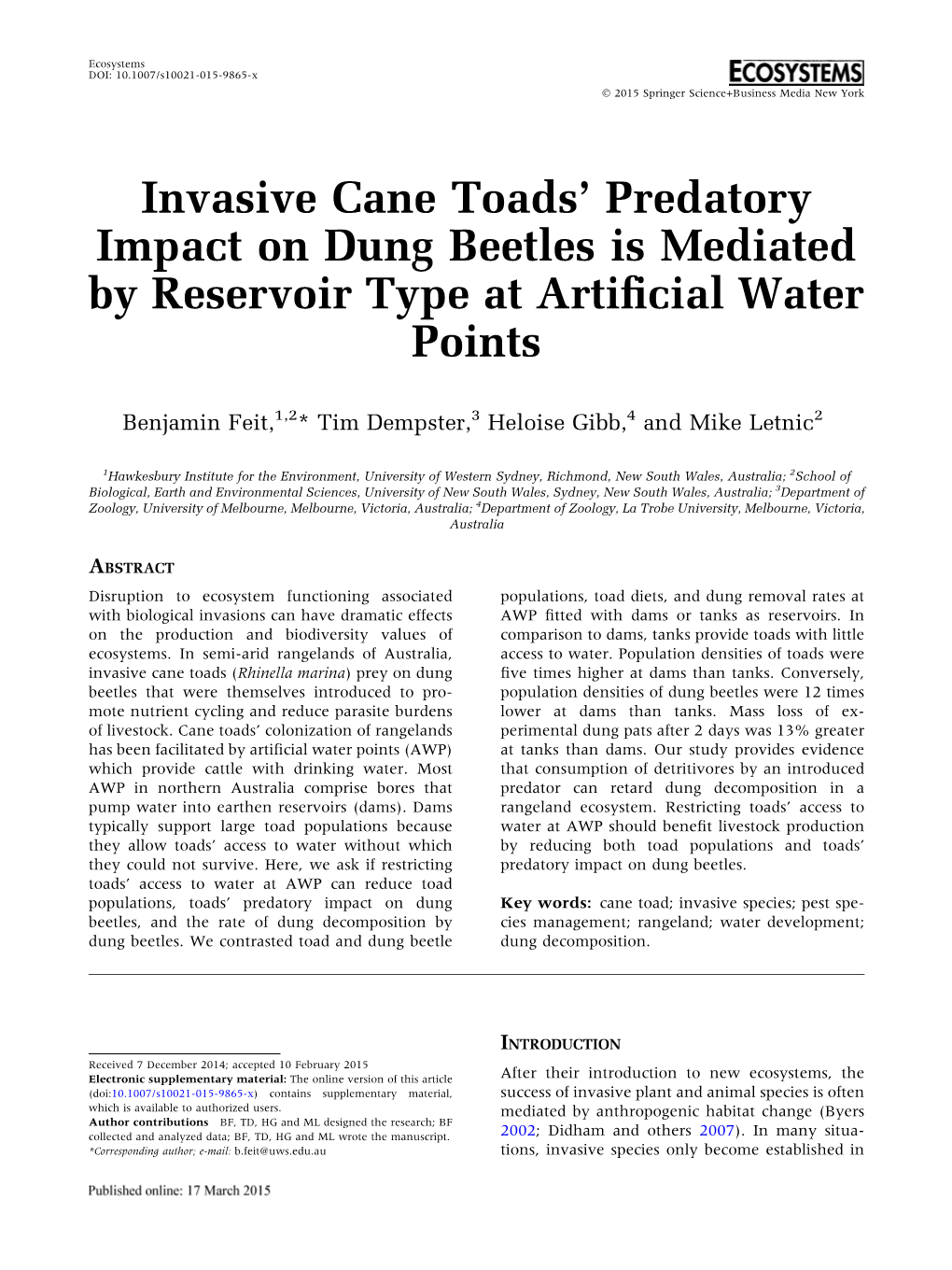 Invasive Cane Toads' Predatory Impact on Dung Beetles Is