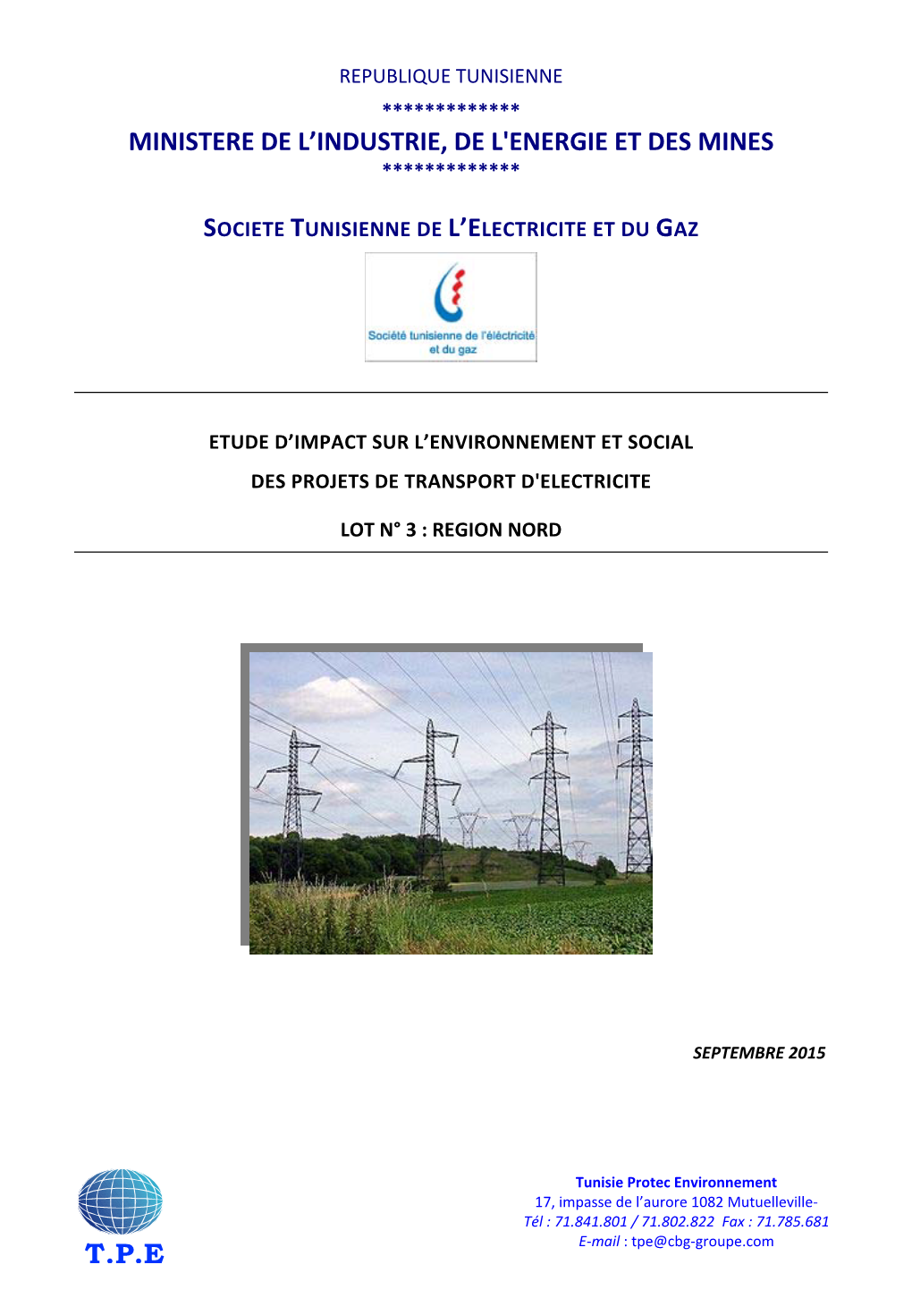 Ministere De L'industrie, De L'energie Et Des Mines T.P.E