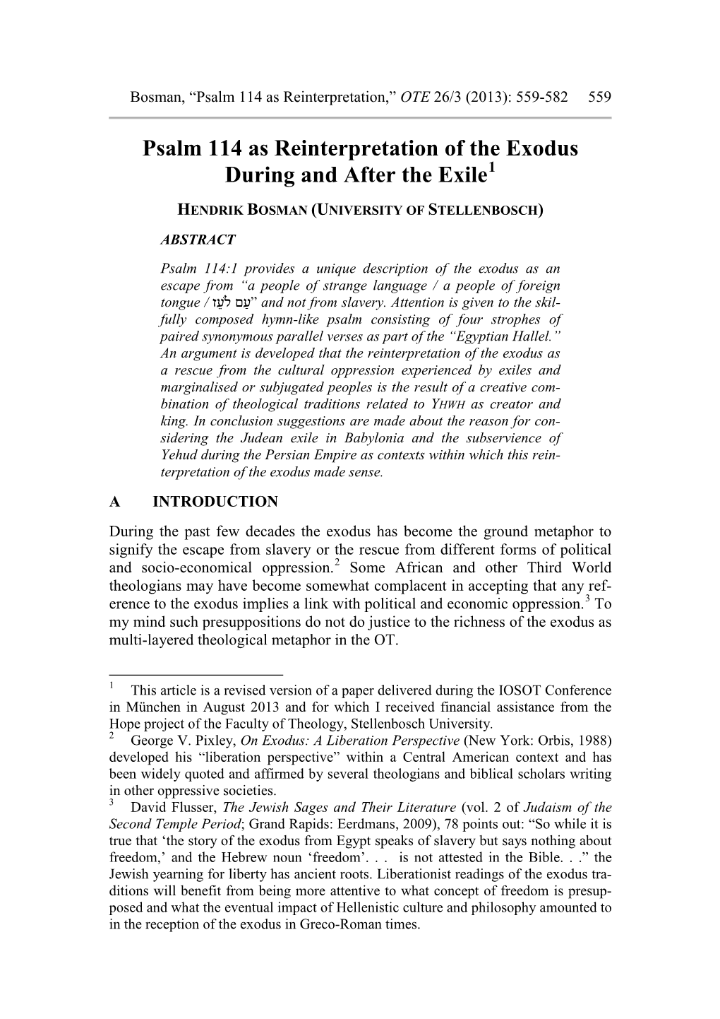 Psalm 114 As Reinterpretation of the Exodus During and After the Exile1