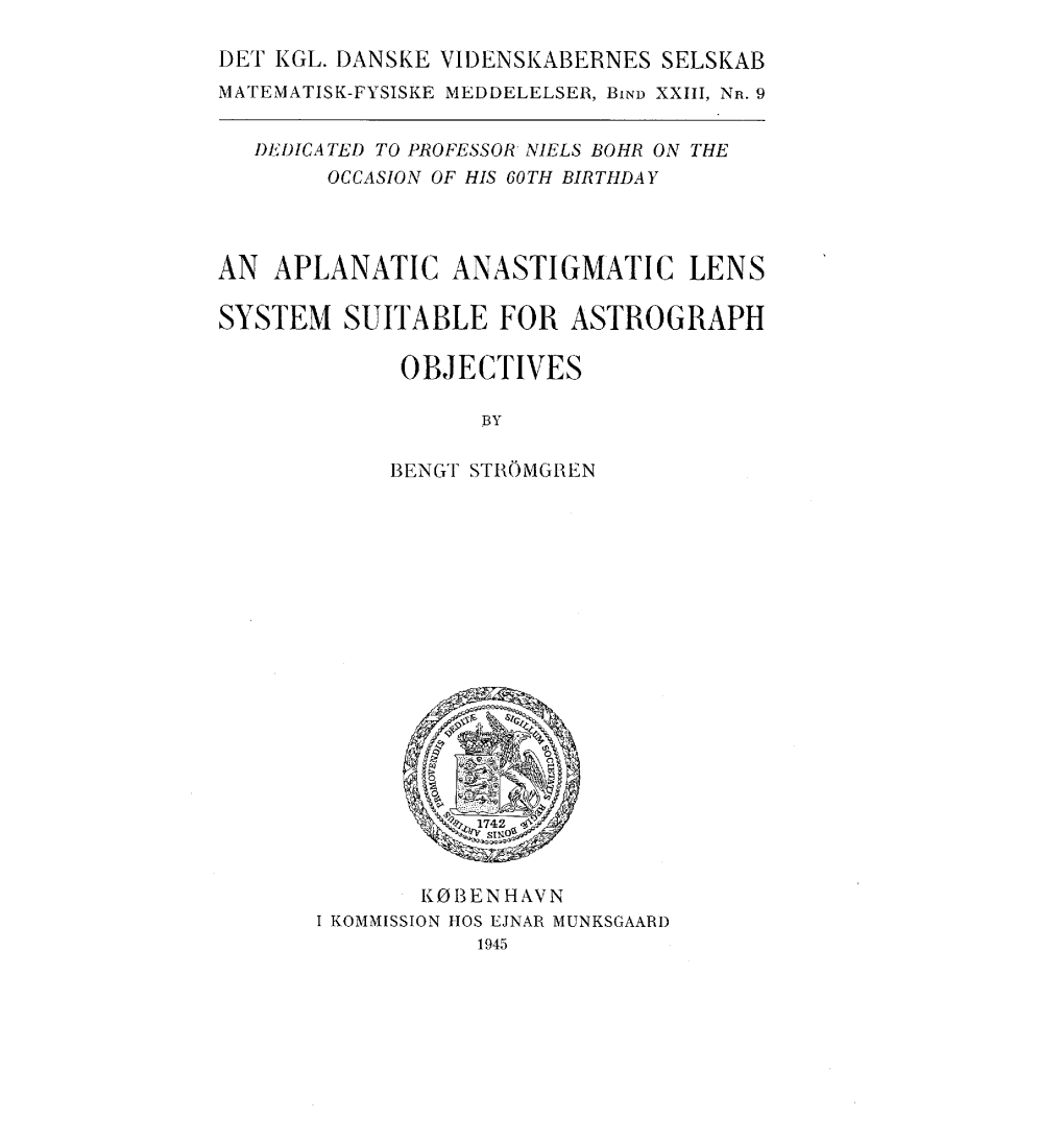 An Aplanatic Anastigmatic Lens System Suitable For