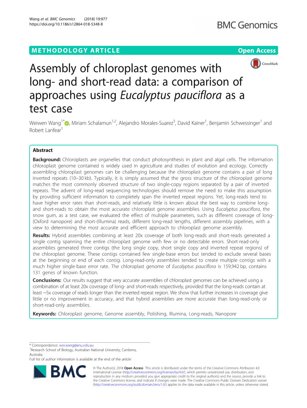 Assembly of Chloroplast Genomes with Long- and Short-Read Data