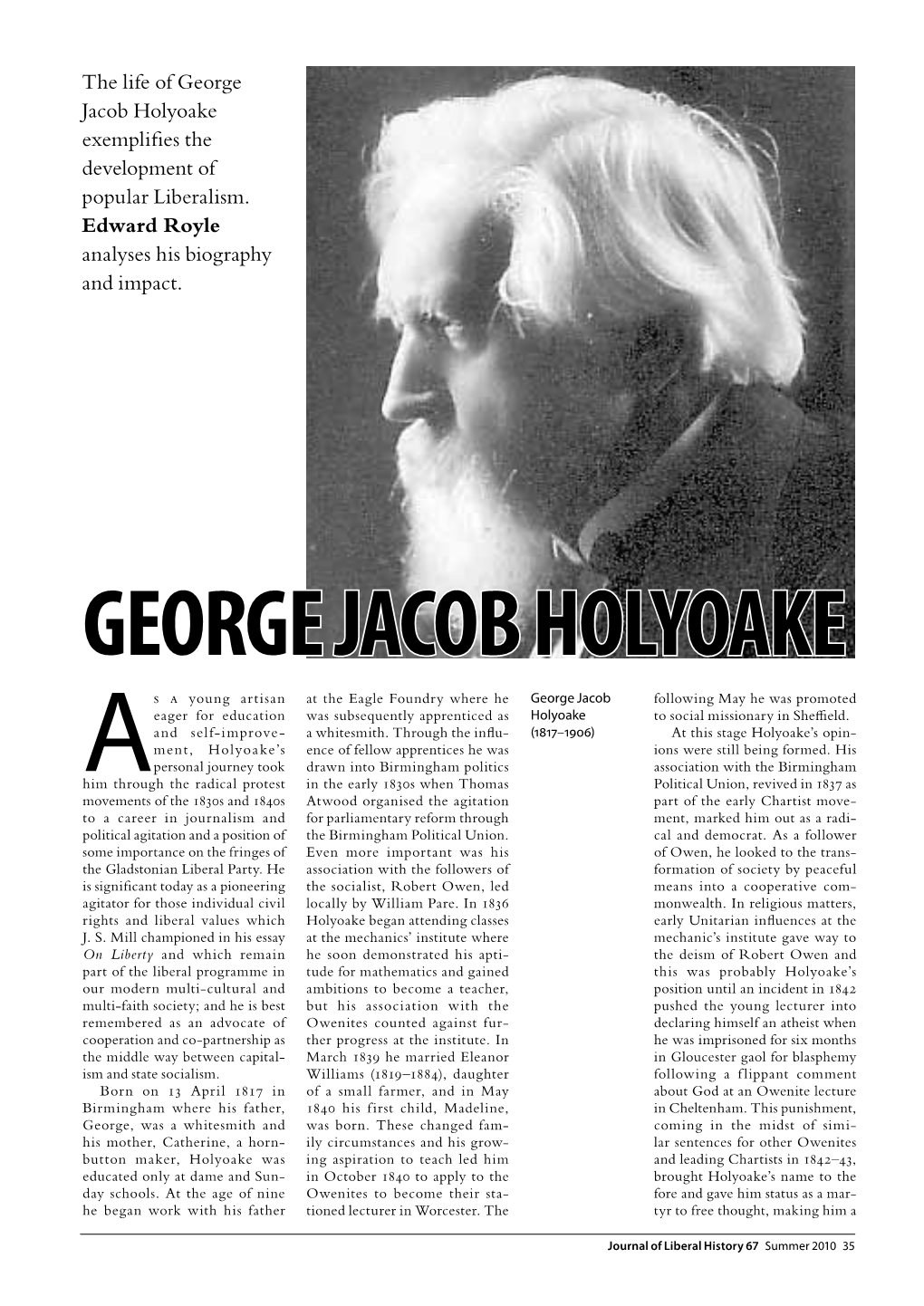 George Jacob Holyoake Exemplifies the Development of Popular Liberalism