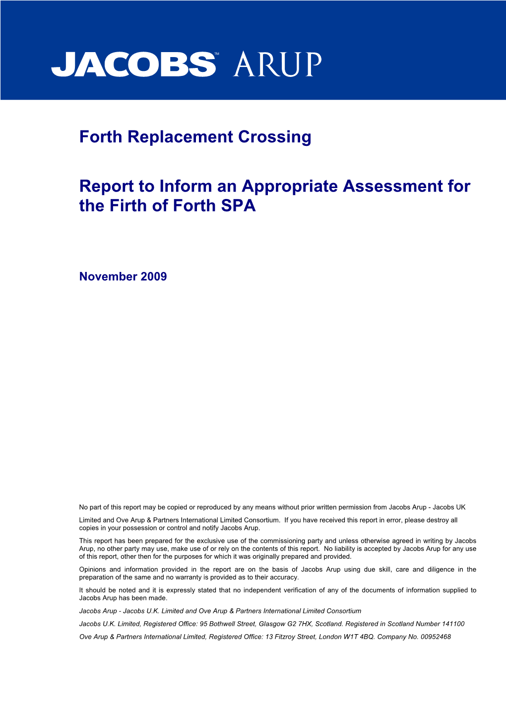 Forth Replacement Crossing Report to Inform an Appropriate Assessment for the Firth of Forth SPA