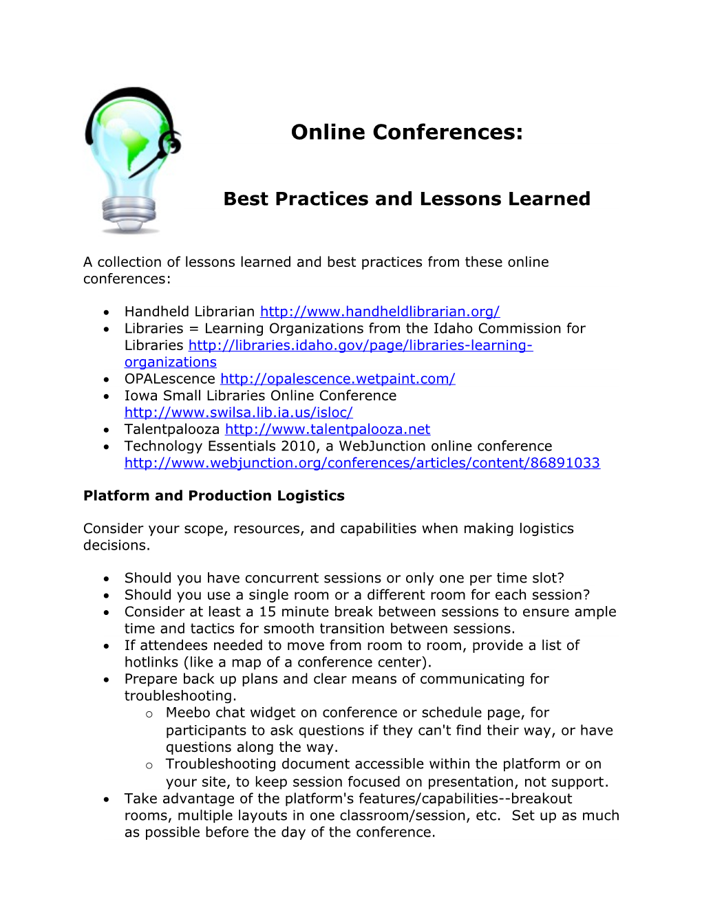 Online Conferences: Best Practices An