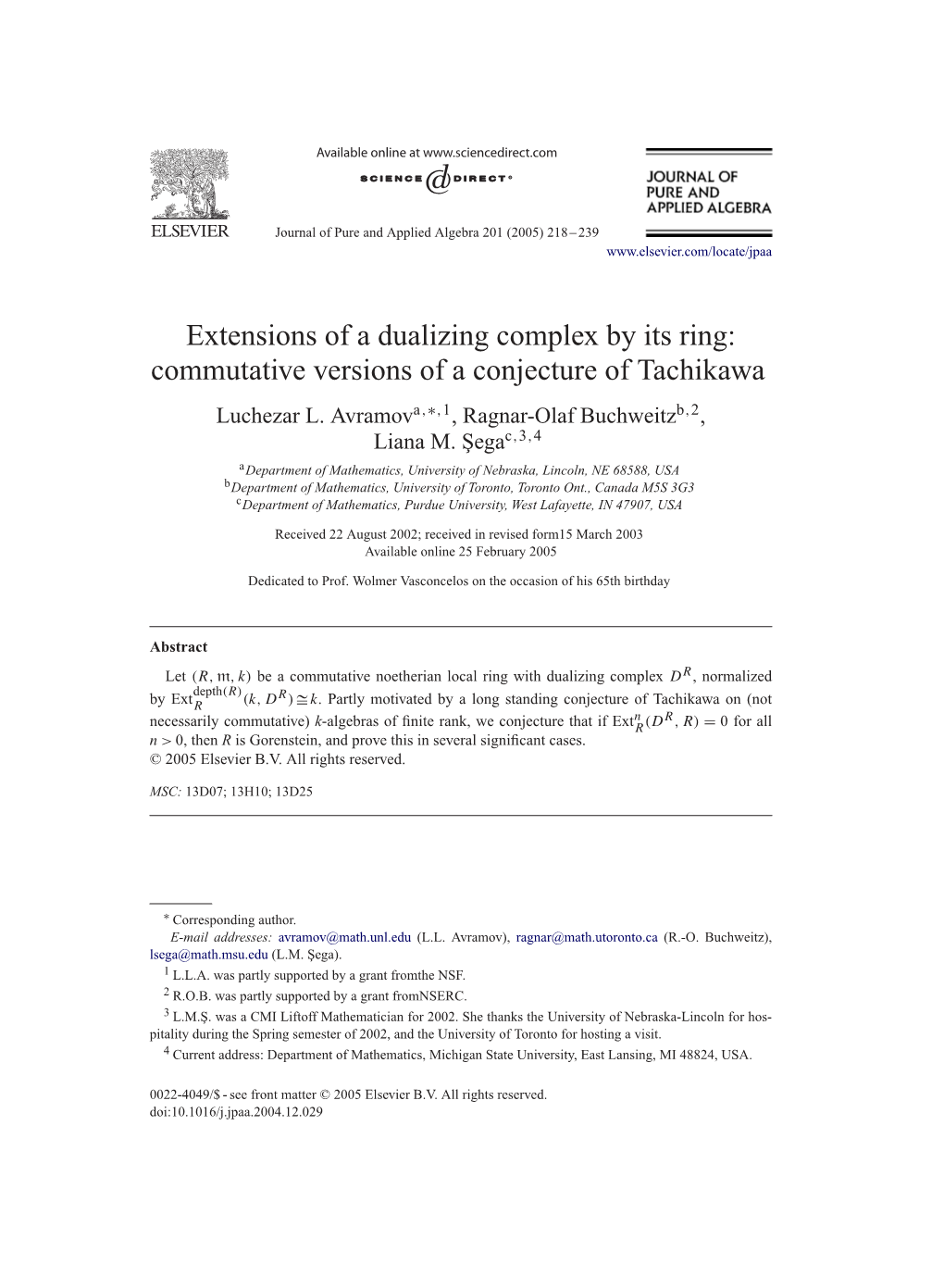 Extensions of a Dualizing Complex by Its Ring: Commutative Versions of a Conjecture of Tachikawa Luchezar L