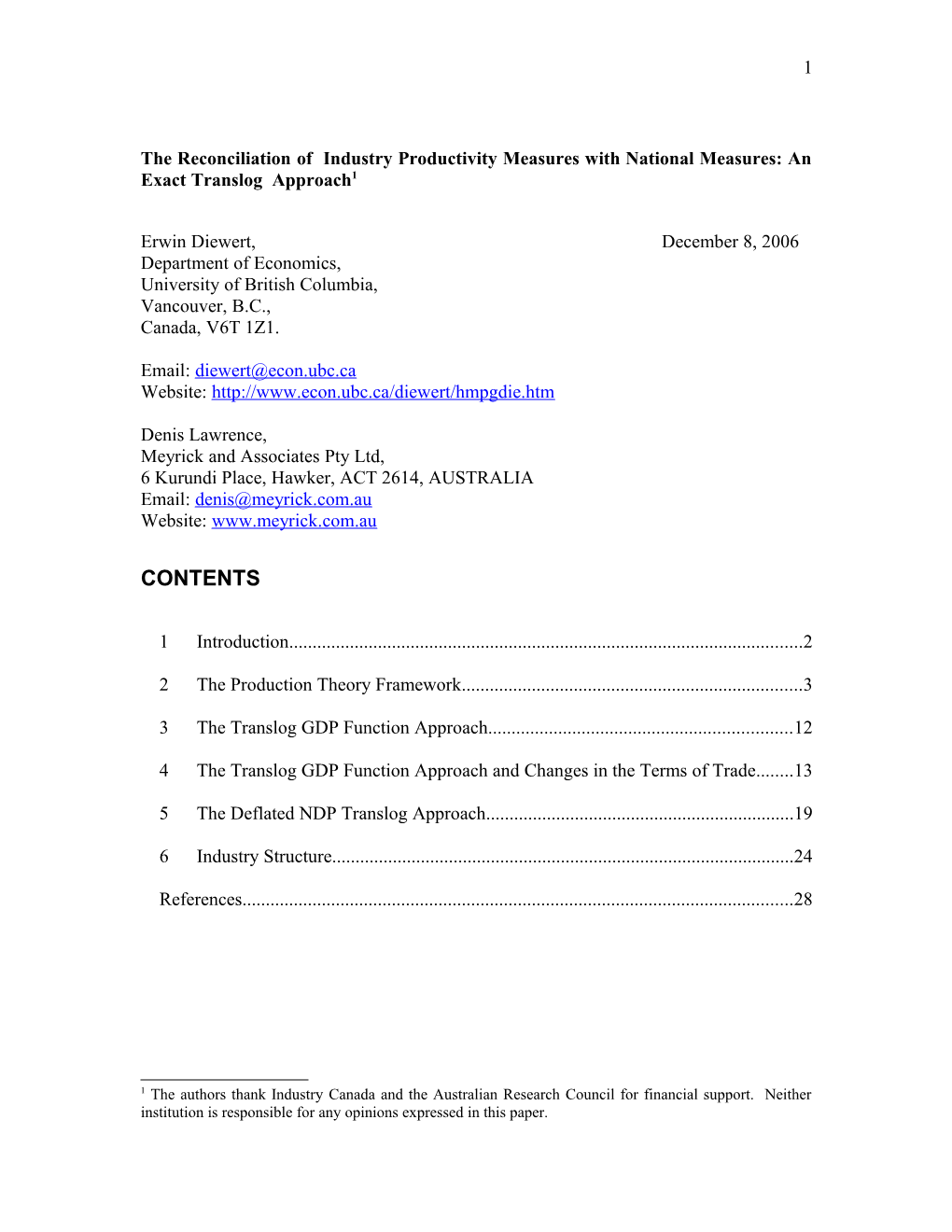 The Reconciliation of Industry Productivity Measures with National Measures: an Exact Translog