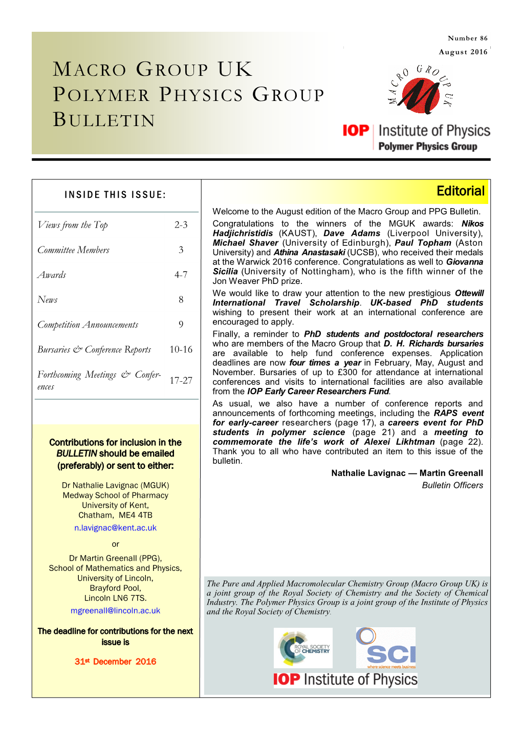 Macro Group Uk Polymer Physics Group Bulletin