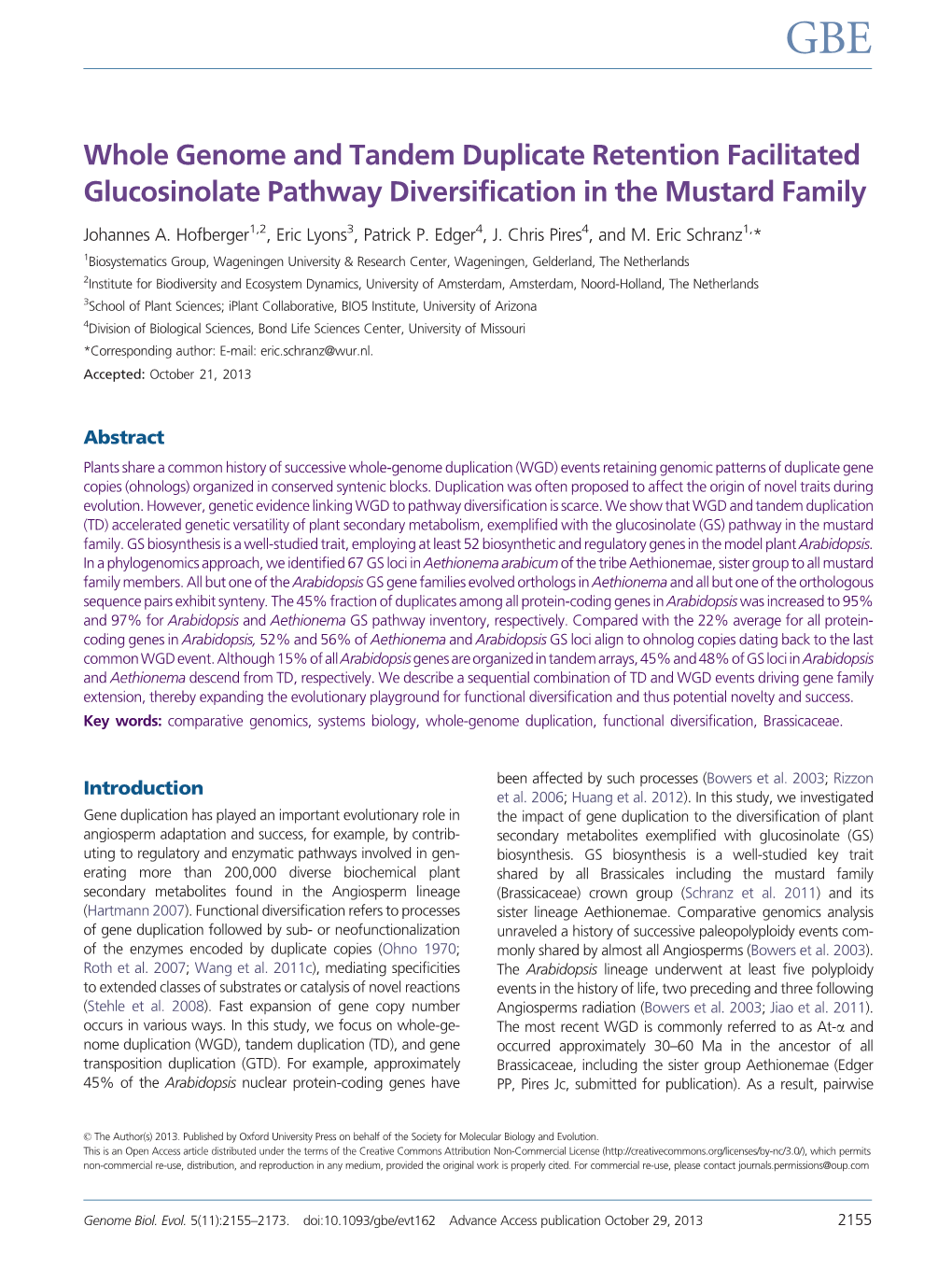 Whole Genome and Tandem Duplicate Retention Facilitated Glucosinolate Pathway Diversification in the Mustard Family