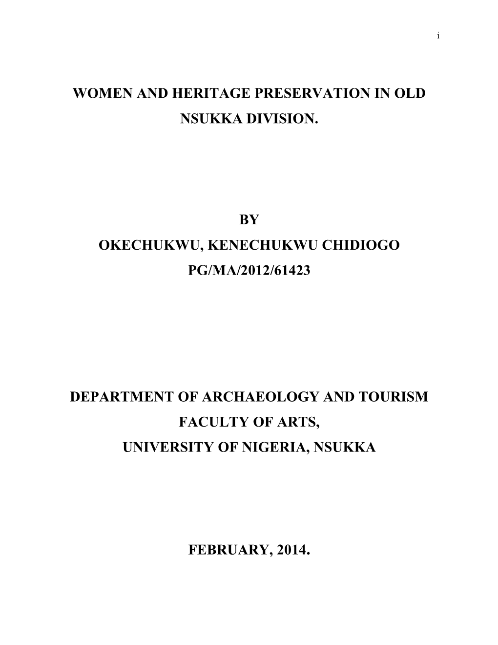 Women and Heritage Preservation in Old Nsukka Division