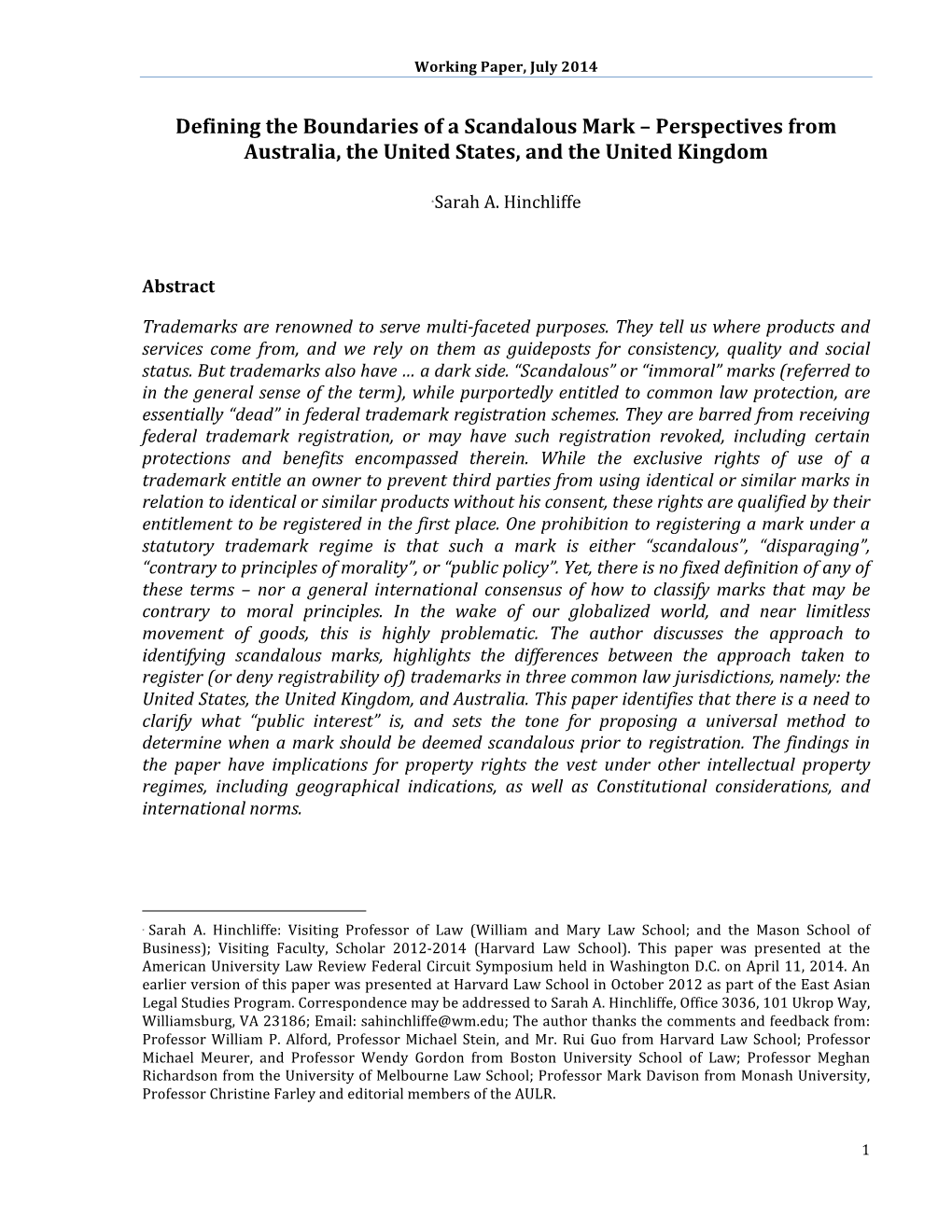 Defining the Boundaries of a Scandalous Mark – Perspectives from Australia, the United States, and the United Kingdom