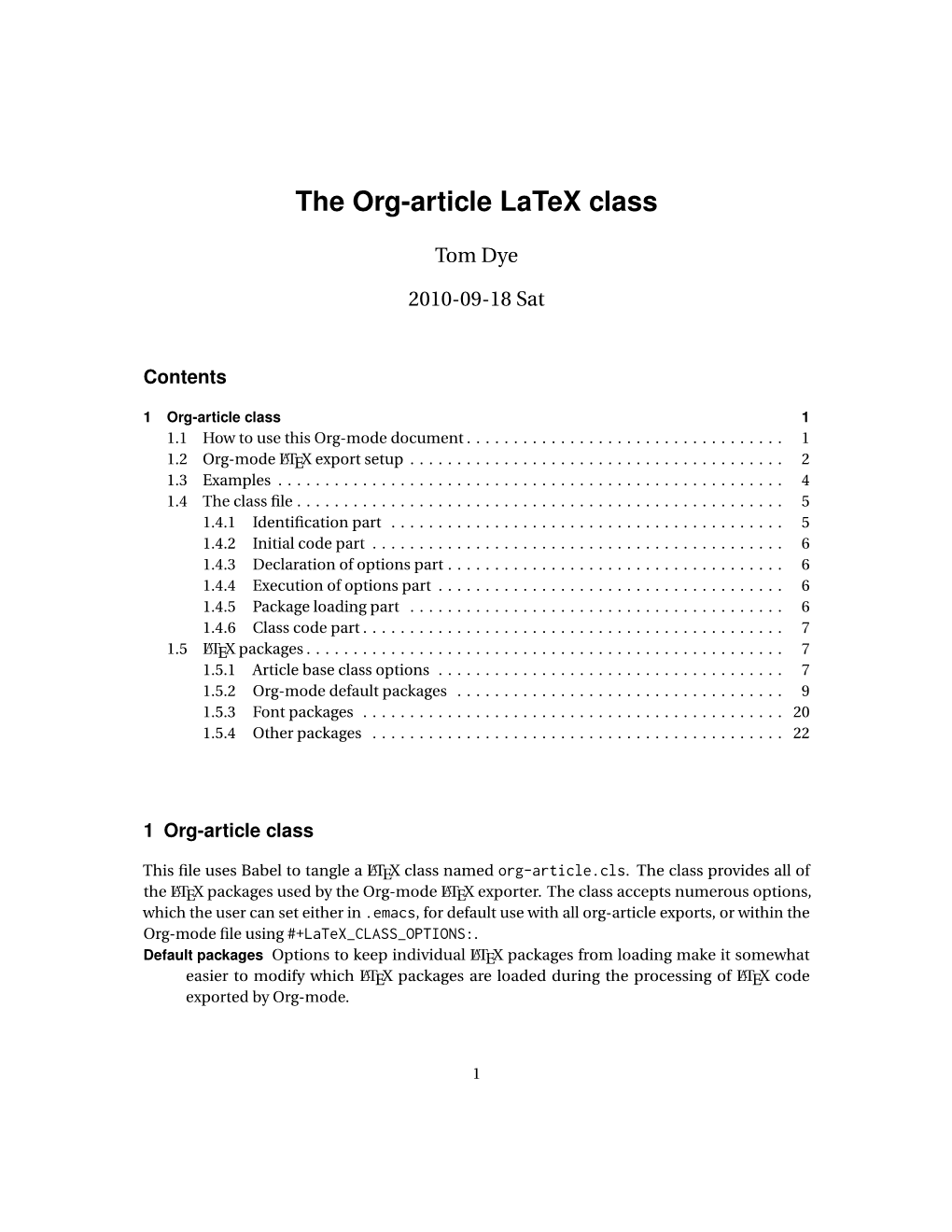The Org-Article Latex Class