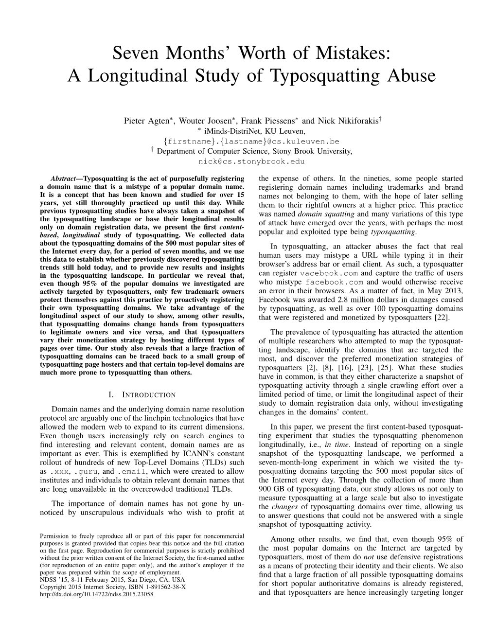 A Longitudinal Study of Typosquatting Abuse