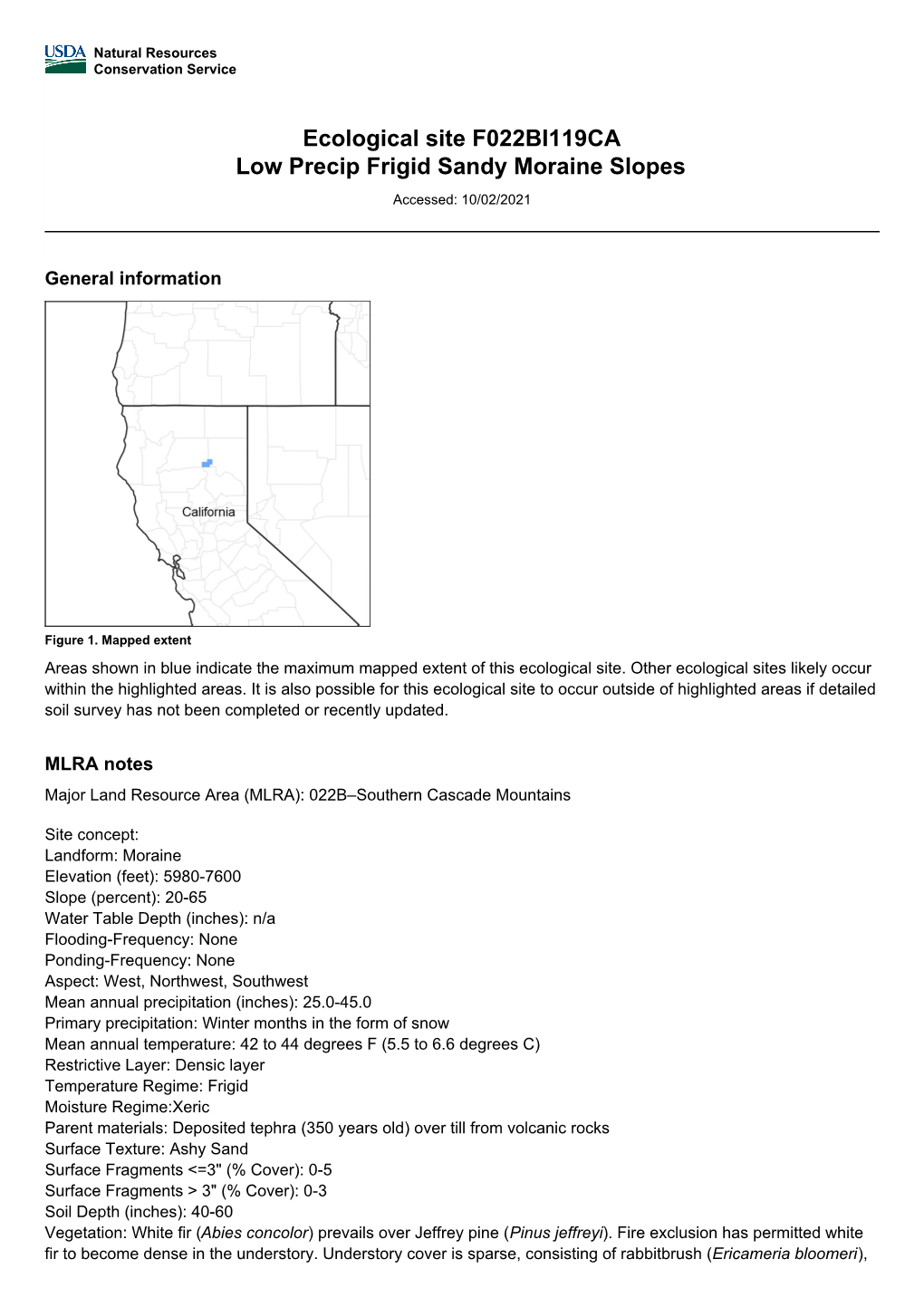 Ecological Site F022BI119CA Low Precip Frigid Sandy Moraine Slopes