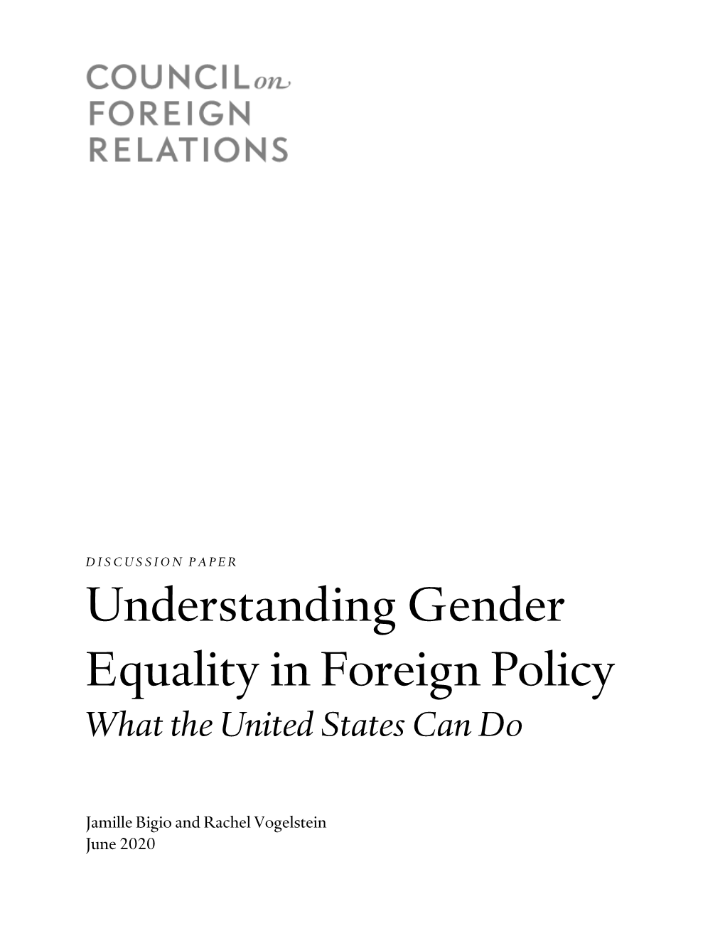 Understanding Gender Equality in Foreign Policy What the United States Can Do