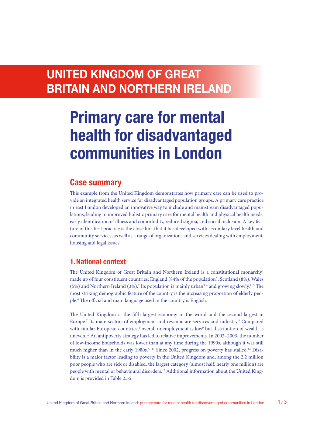 Primary Care for Mental Health for Disadvantaged Communities in London