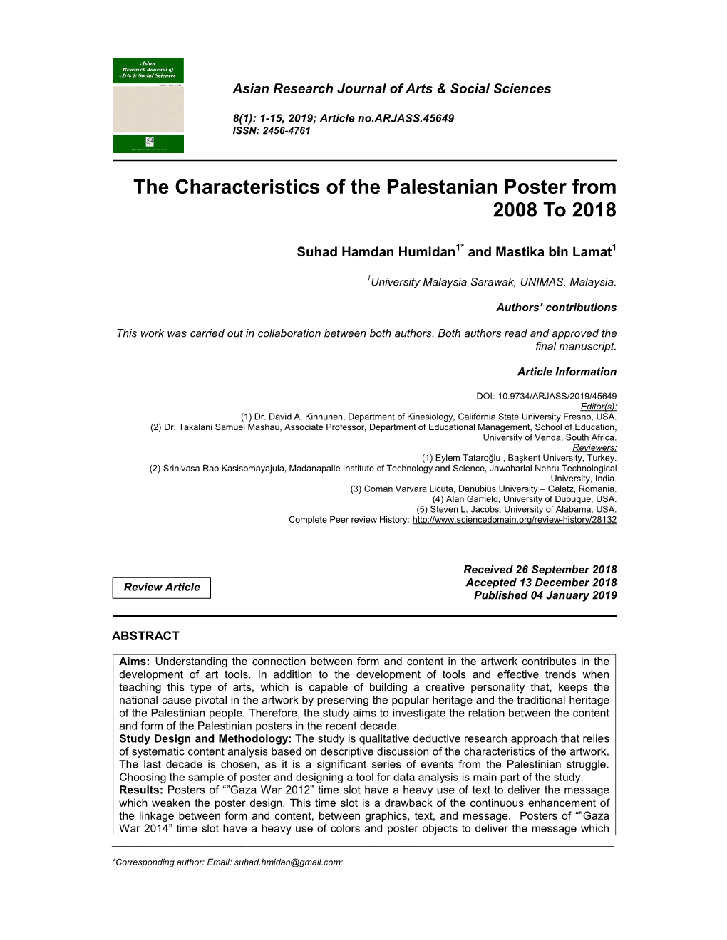 The Characteristics of the Palestanian Poster from 2008 to 2018
