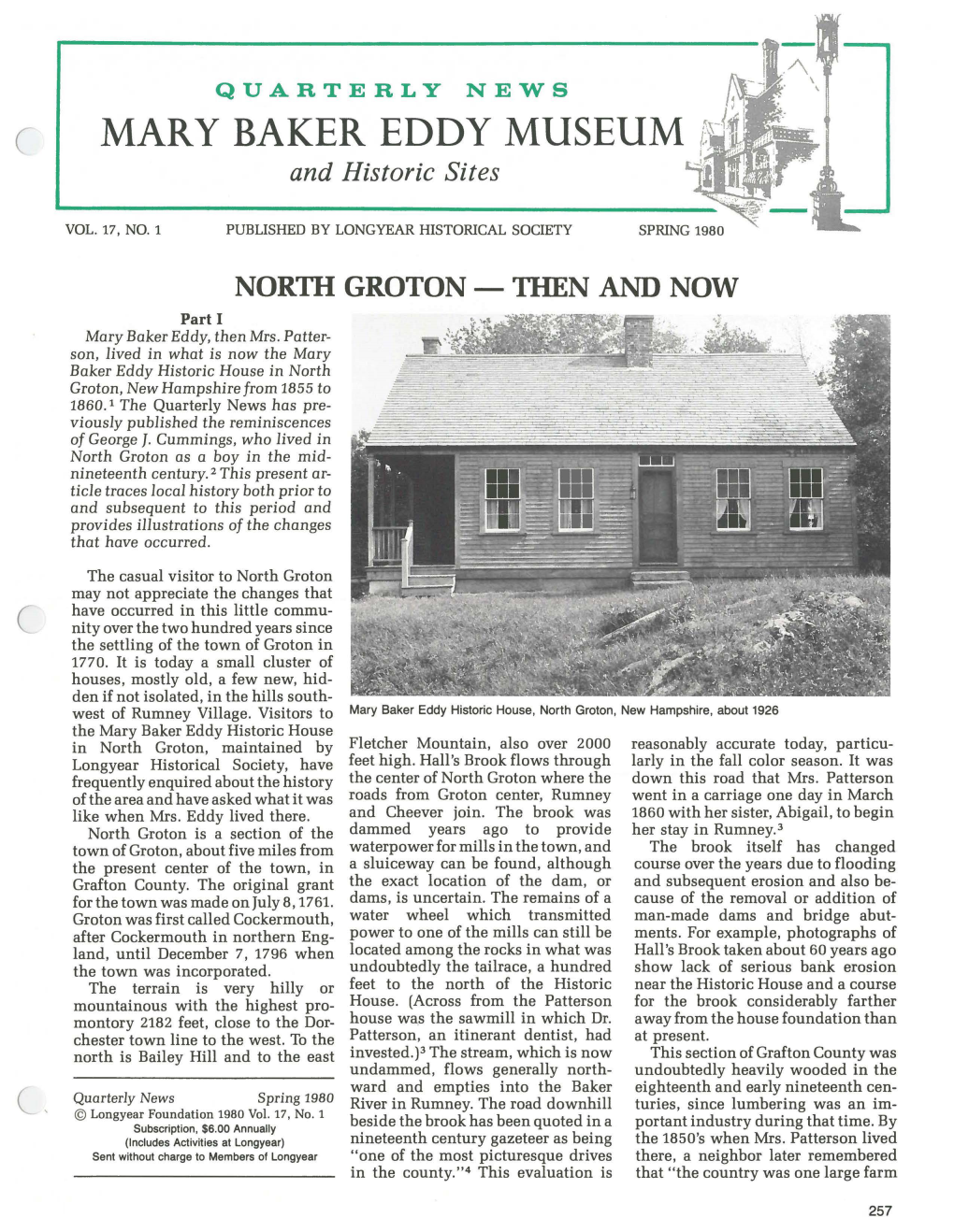 NORTH GROTON- THEN and NOW Part I Mary Baker Eddy, Then Mrs