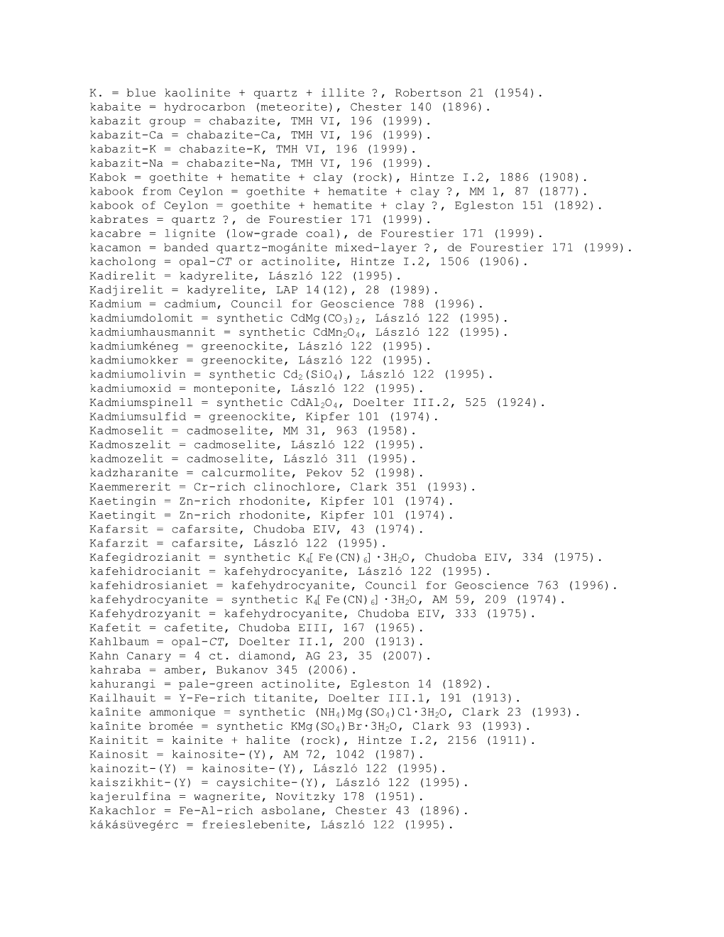 Glossary of Obsolete Mineral Names