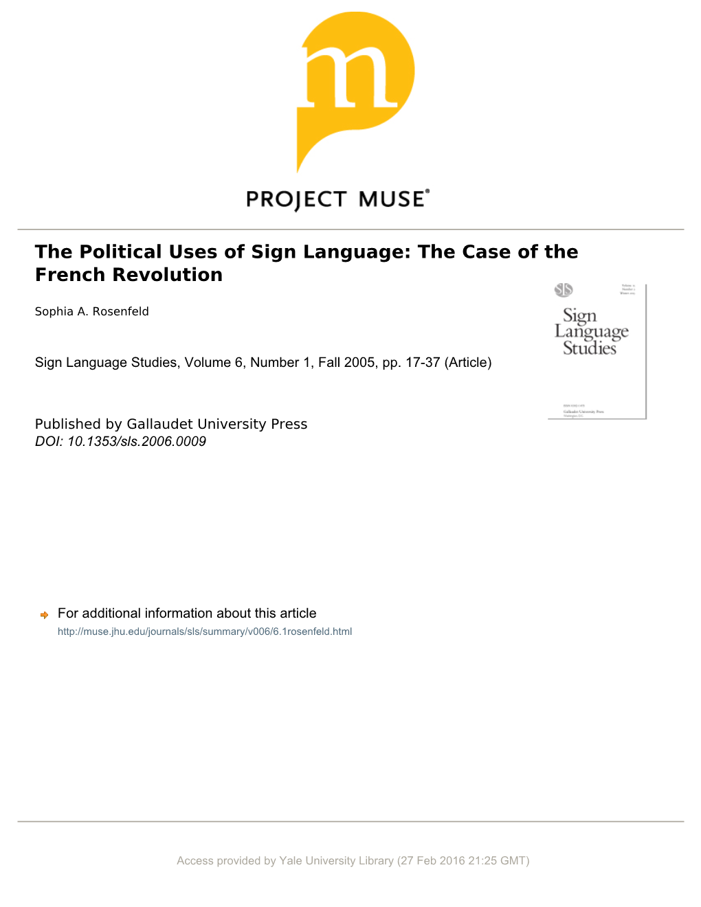 The Political Uses of Sign Language: the Case of the French Revolution