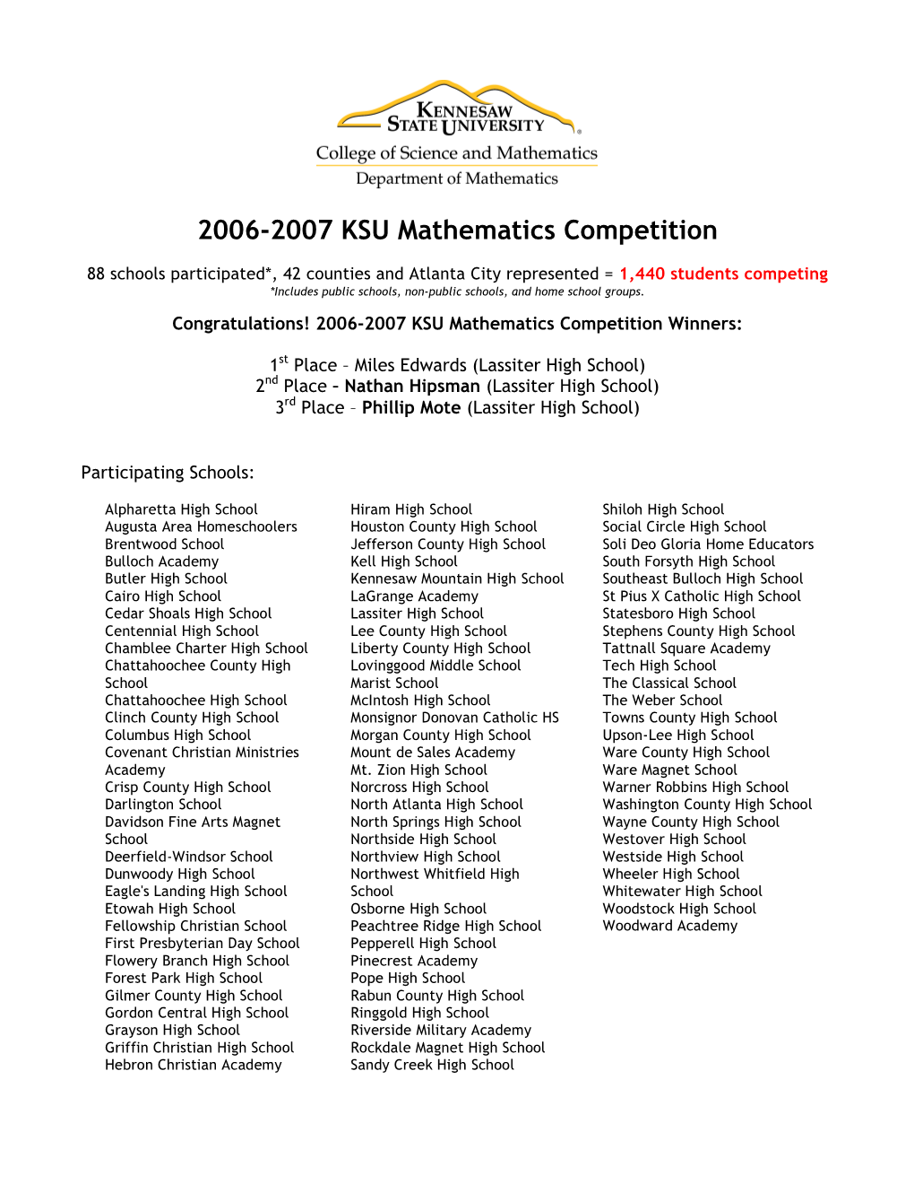 2006-2007 KSU Mathematics Competition