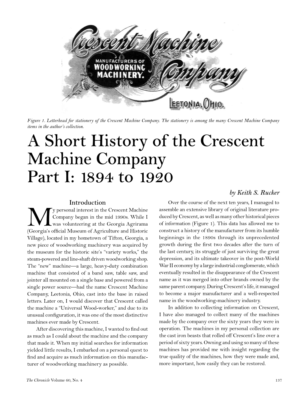 A Short History of the Crescent Machine Company Part I: 1894 to 1920 by Keith S