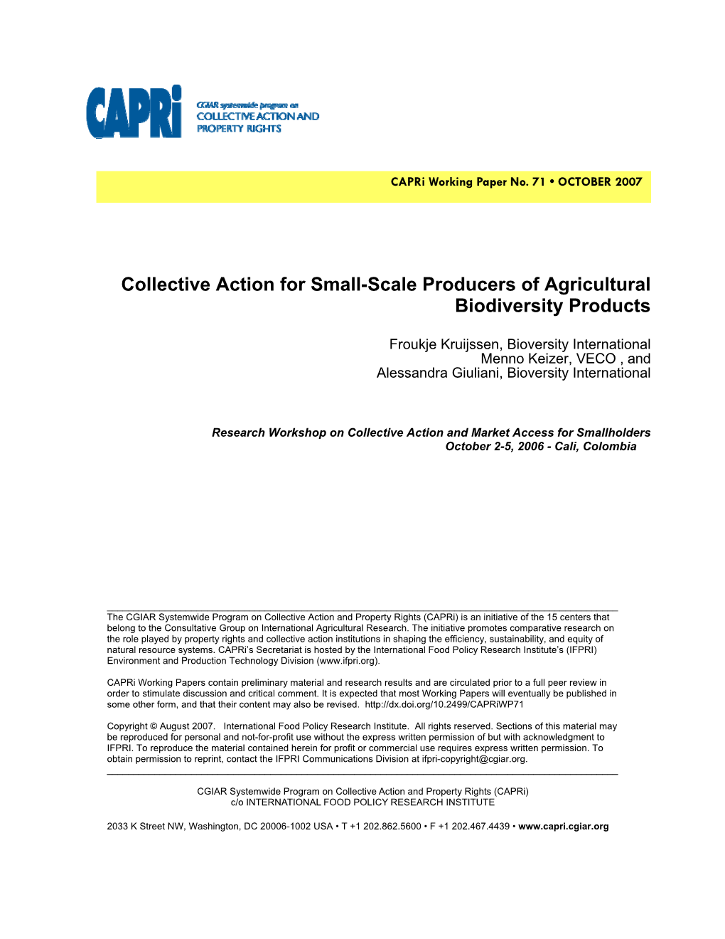 Collective Action for Small-Scale Producers of Agricultural Biodiversity Products