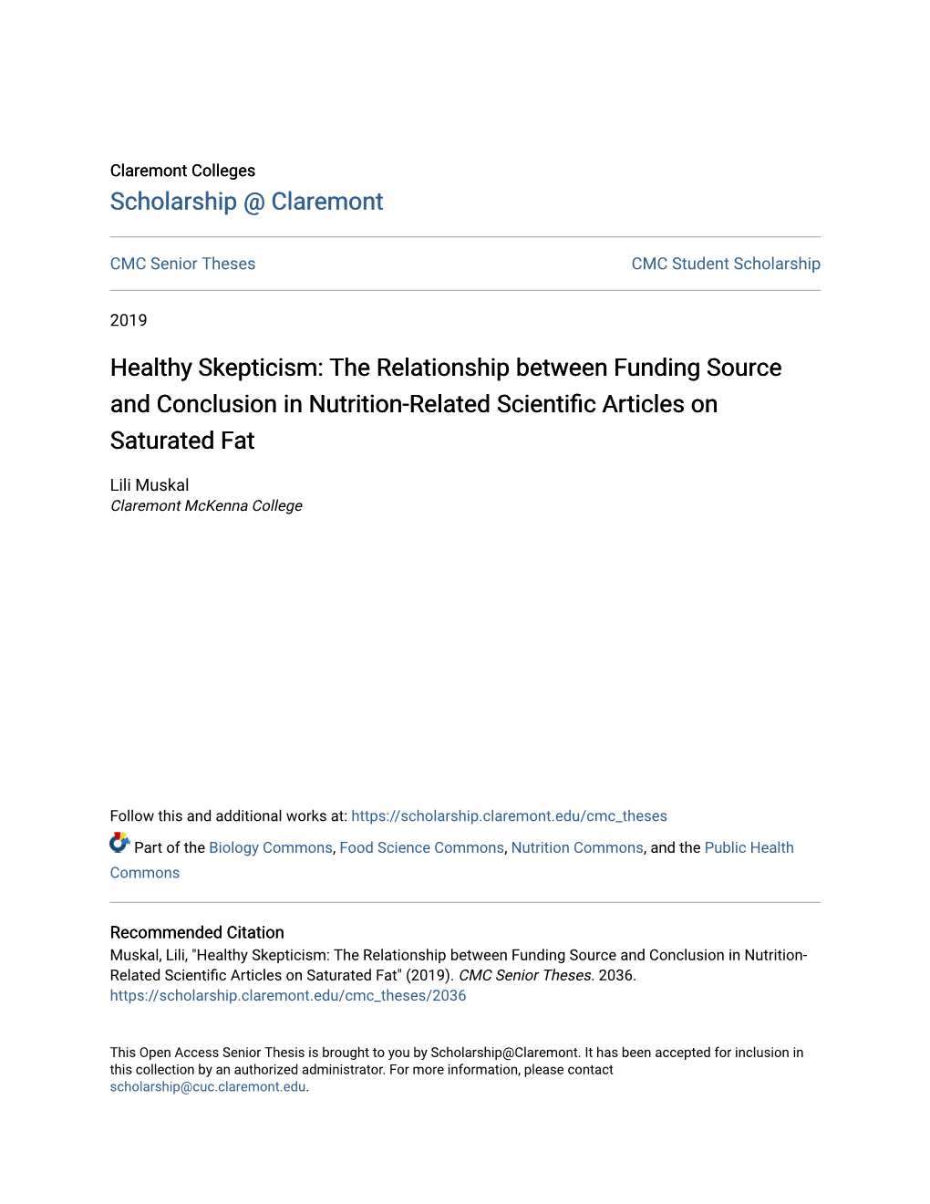 The Relationship Between Funding Source and Conclusion in Nutrition-Related Scientific Articles on Saturated Fat