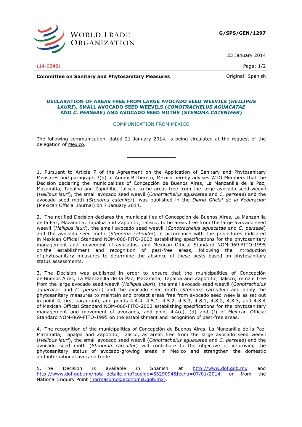 Page: 1/2 Committee on Sanitary and Phytosanitary Measures Original