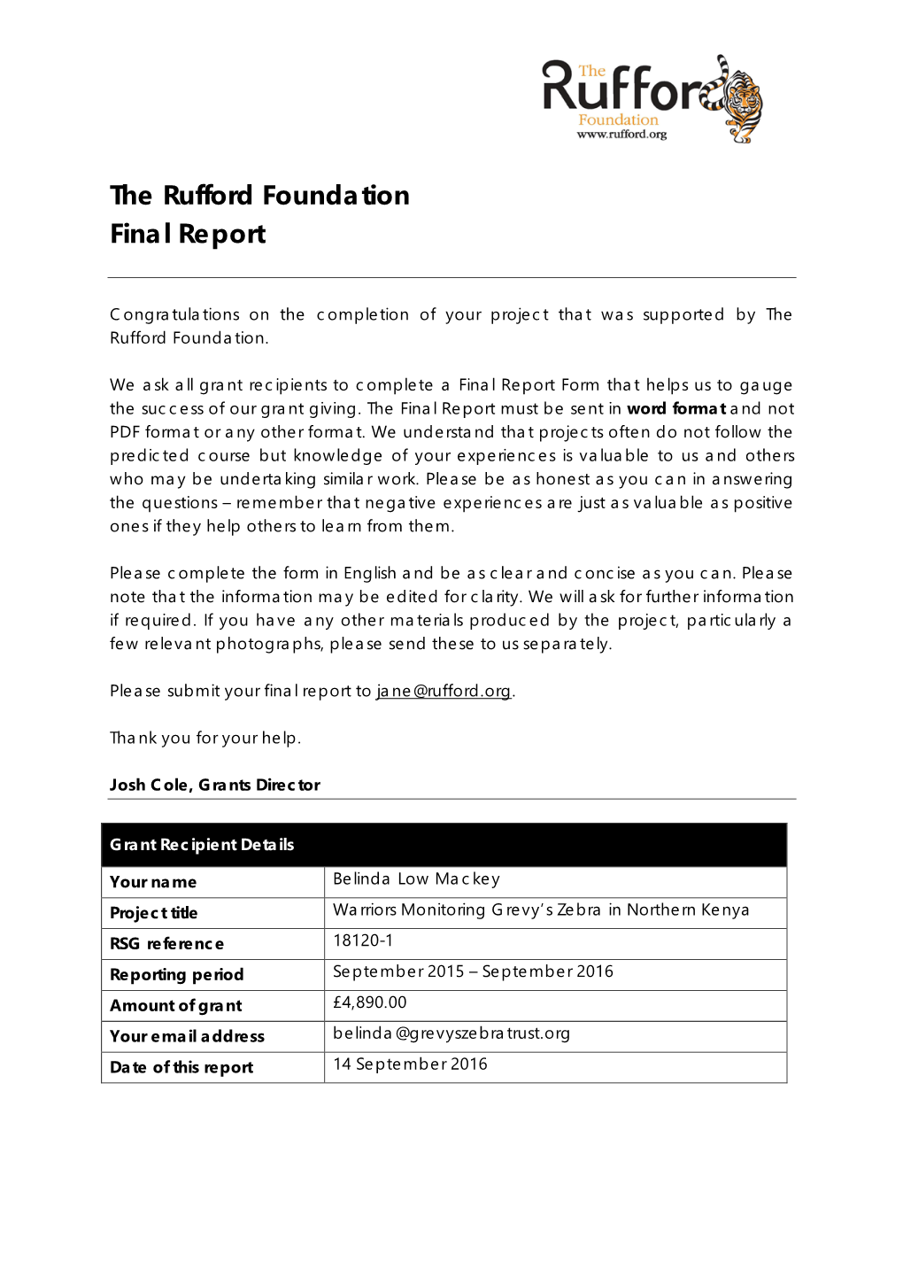 The Rufford Foundation Final Report