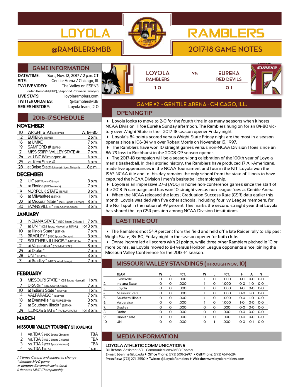 Loyola Ramblers @Ramblersmbb 2017-18 Game Notes