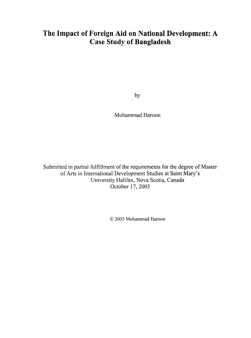 The Impact of Foreign Aid on National Development: a Case Study of Bangladesh