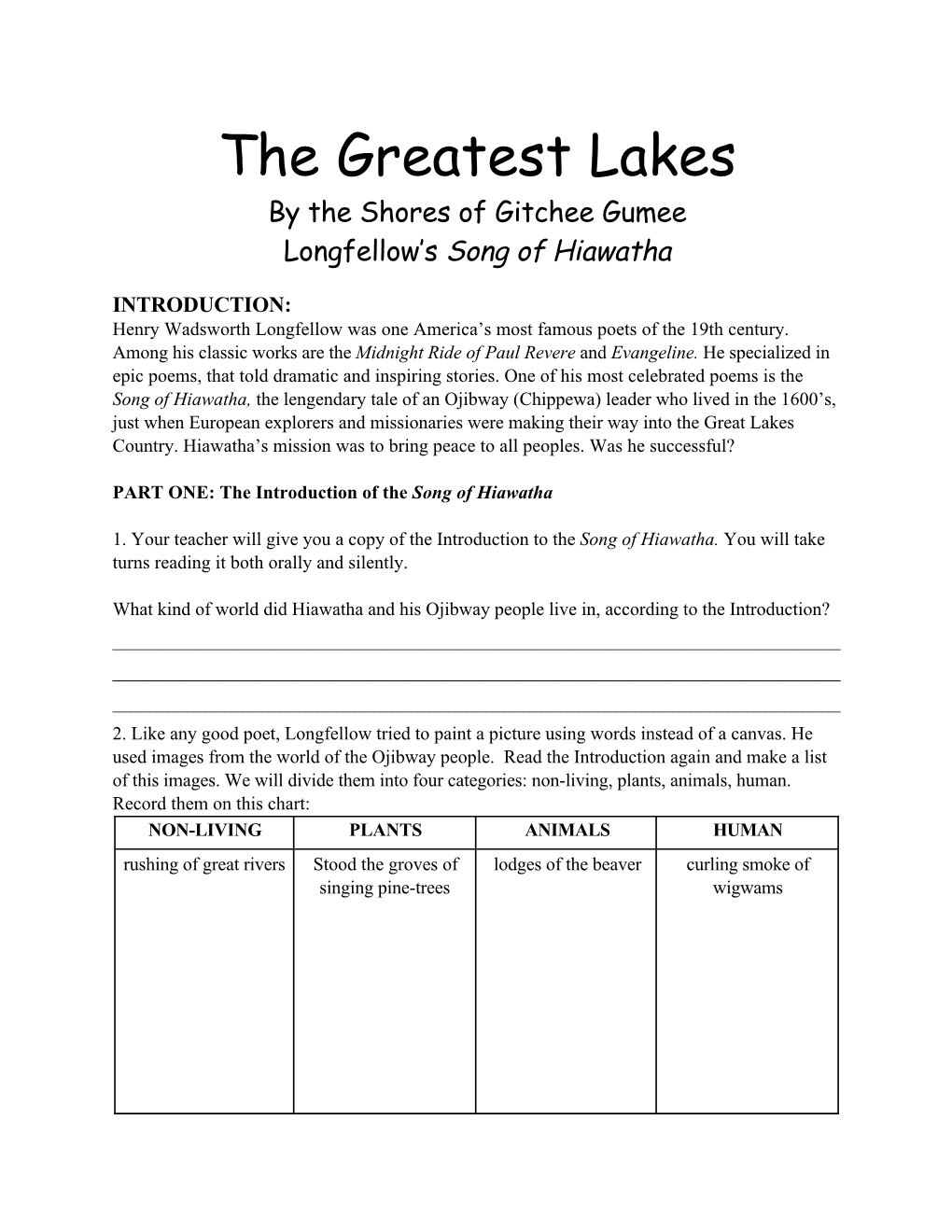 The Greatest Lakes by the Shores of Gitchee Gumee Longfellow’S Song of Hiawatha