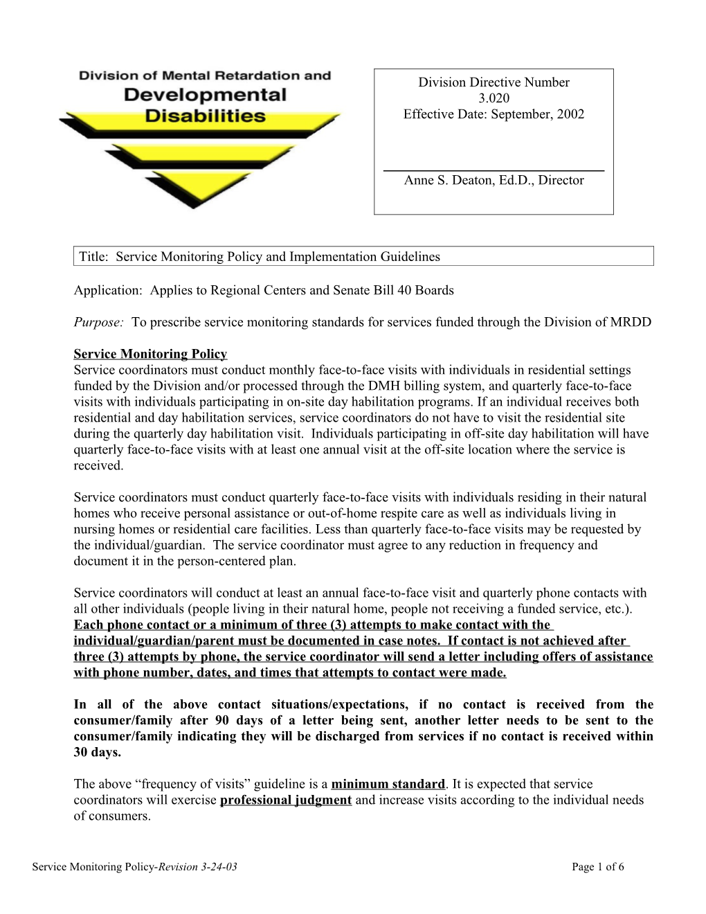 Title: Service Monitoring Policy and Implementation Guidelines