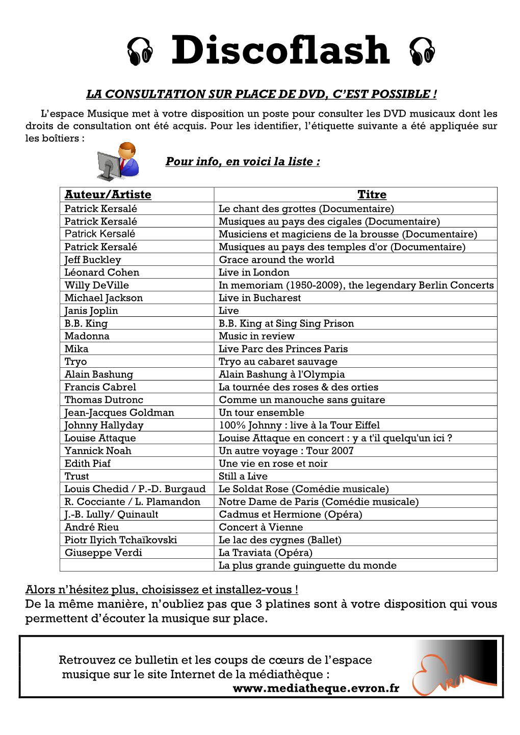 BULLETIN DES NOUVEAUTES CD Février 2010