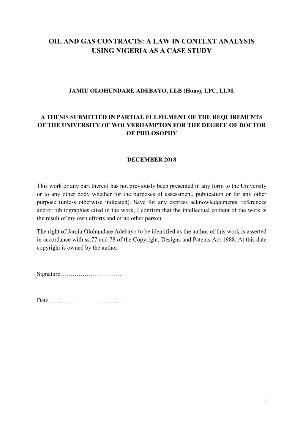 Oil and Gas Contracts: a Law in Context Analysis Using Nigeria As a Case Study