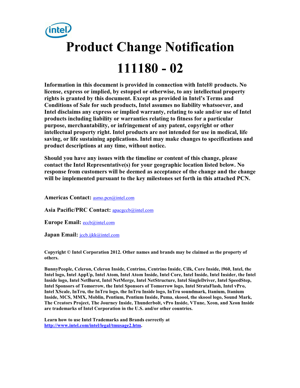 Product Change Notification 111180
